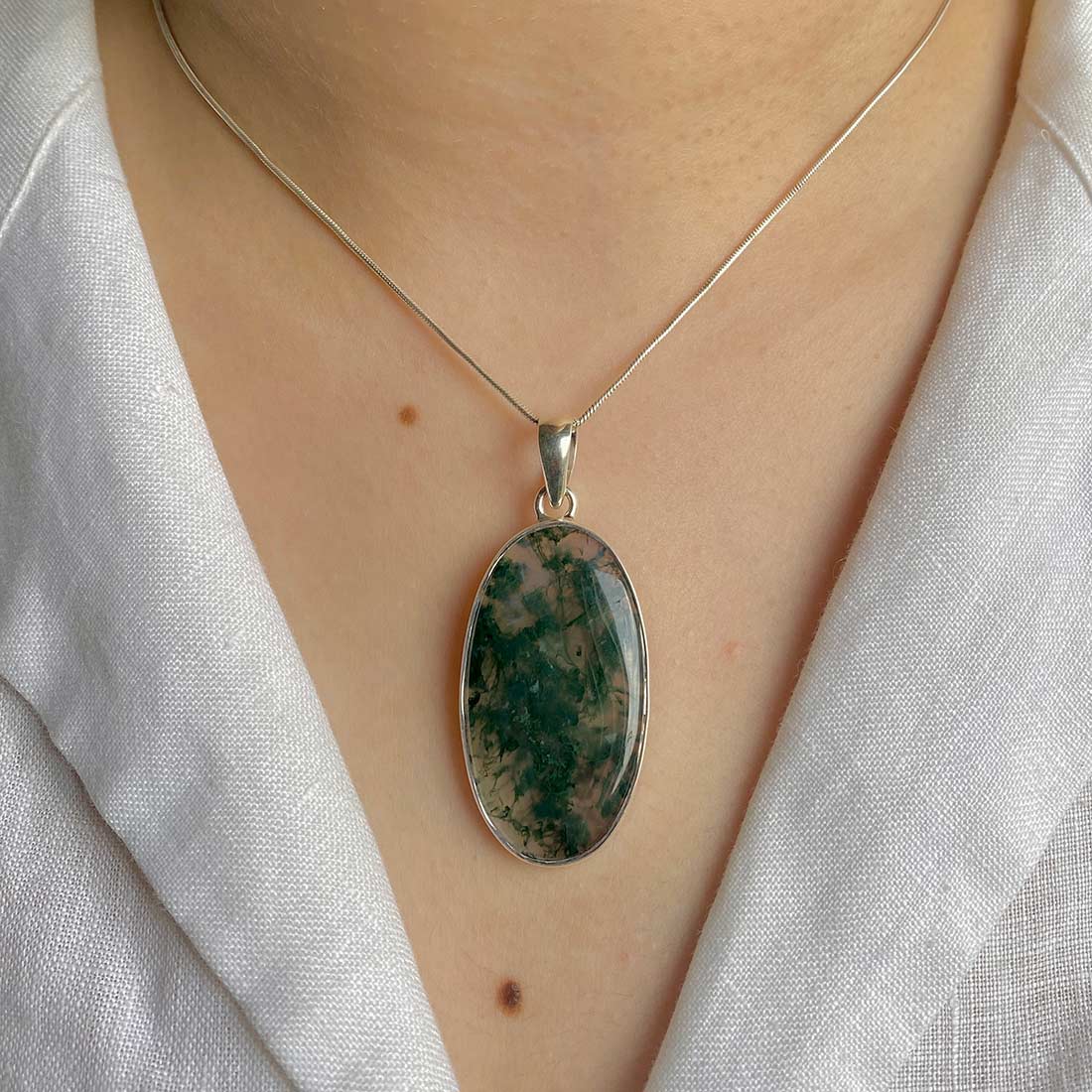 Premium Moss Agate Pendant - Ultimate Elegance in Sterling Silver