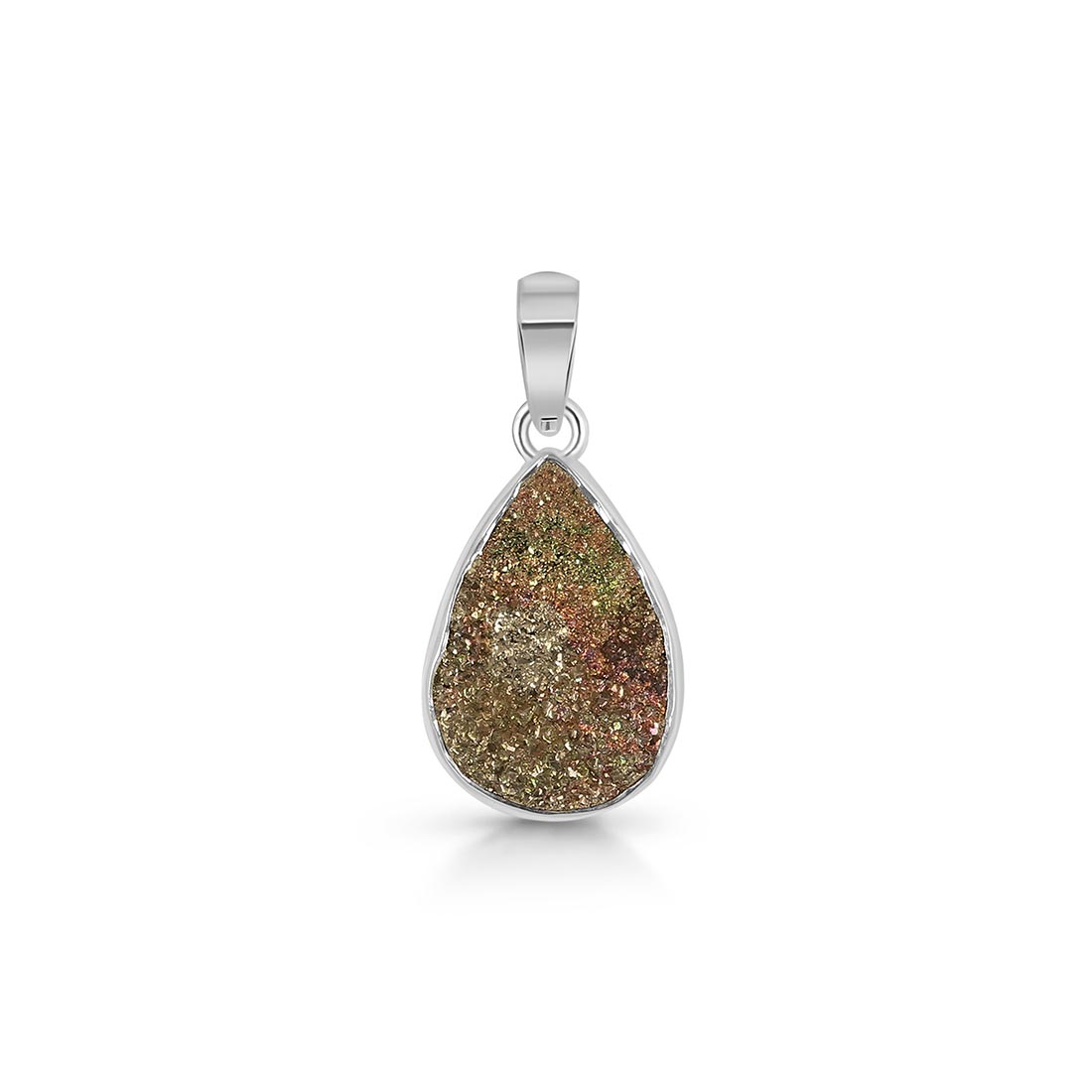 Premium Spectropyrite Druzy Pendant - Elegant Silver Jewelry (SPD-P-7)