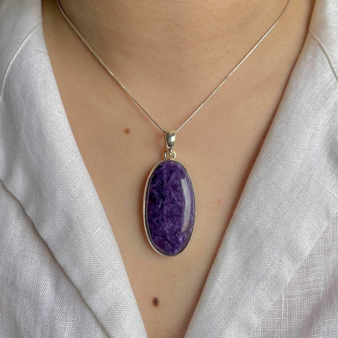 Premium Charoite Statement Pendant - Elegant Purple Jewelry (CHR-P-7)