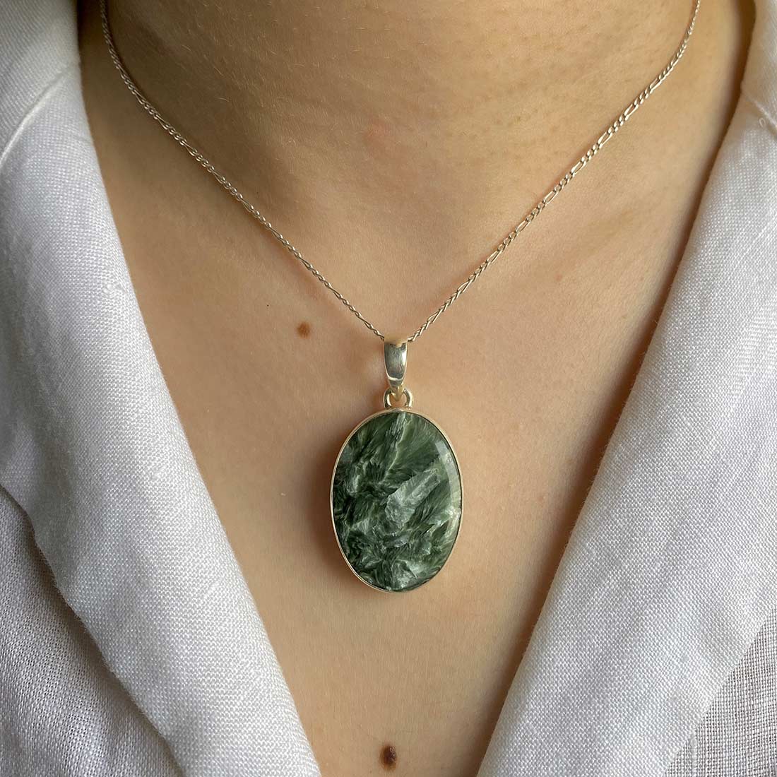 Premium Seraphinite Pendant - Elegant 925 Sterling Silver (SER-P-25)