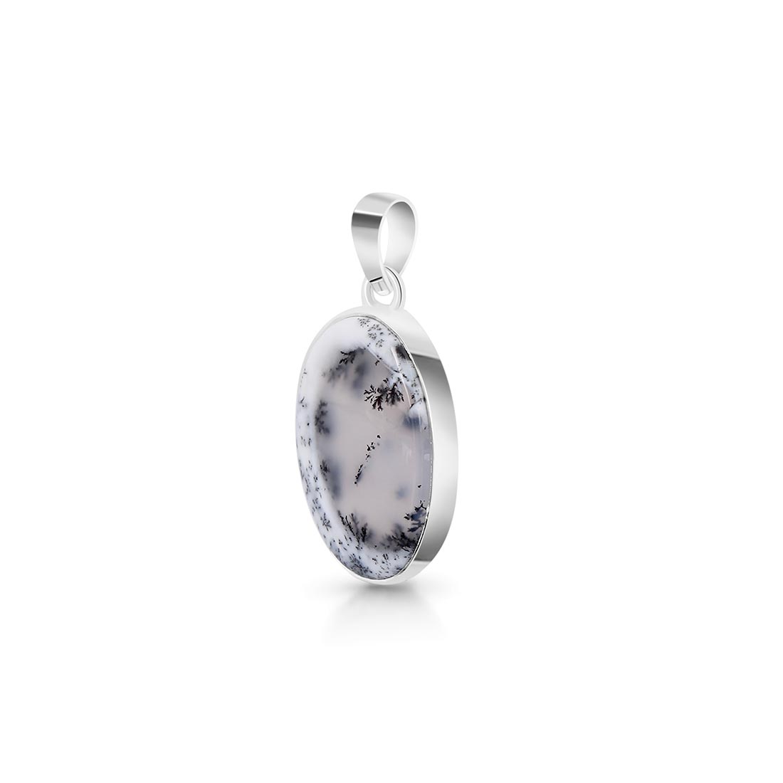 Premium Dendritic Agate Silver Pendant - Elegant Tree Leaf Design