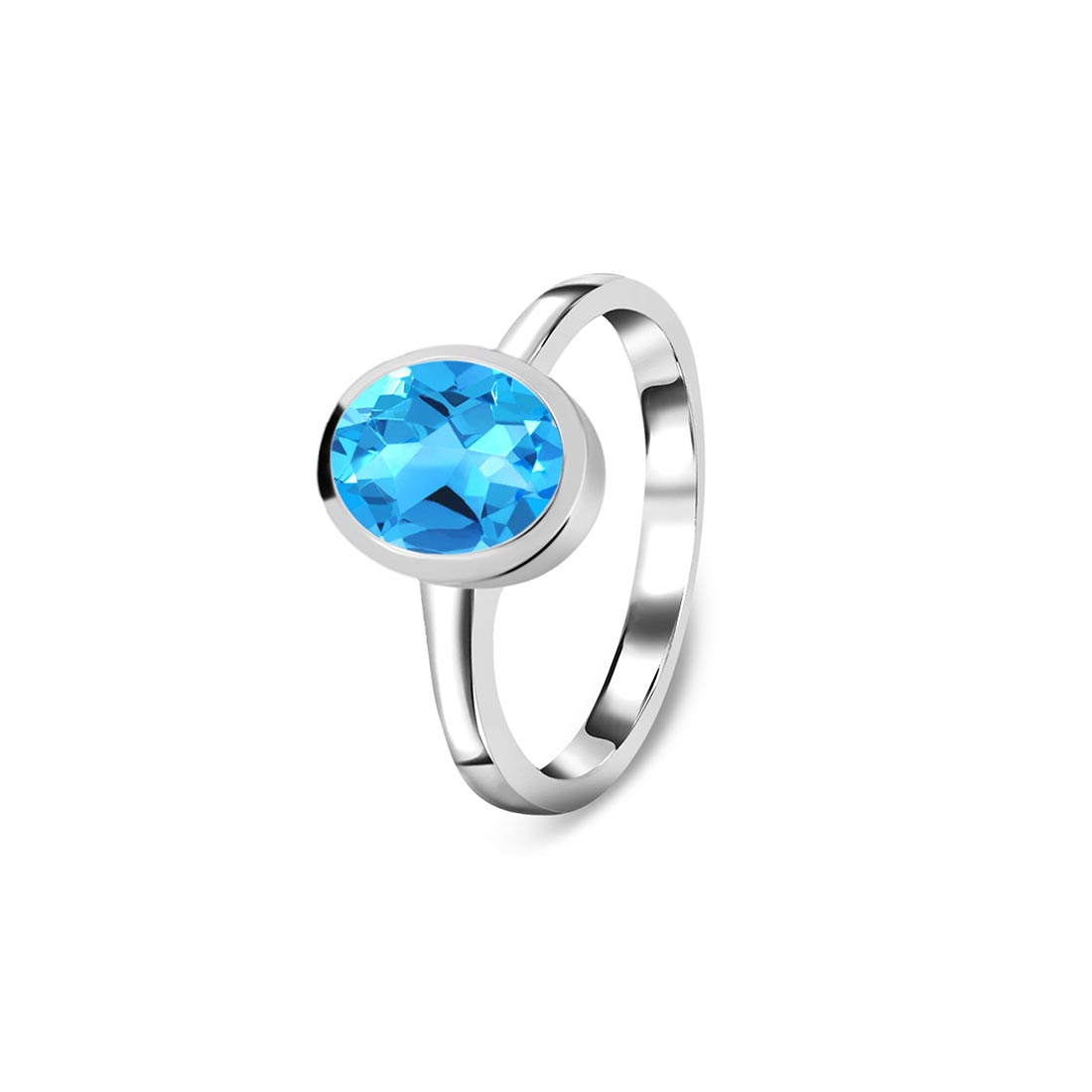 Premium Swiss Blue Topaz Silver Ring - Elegant Oval-Cut Jewelry