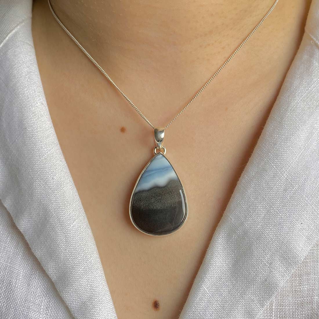 Premium Blue Opal Pendant - Elegant Sterling Silver Jewelry