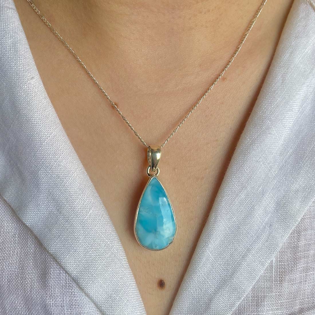 Premium Larimar Pendant - Elegant Healing Jewelry (LAR-P-2)