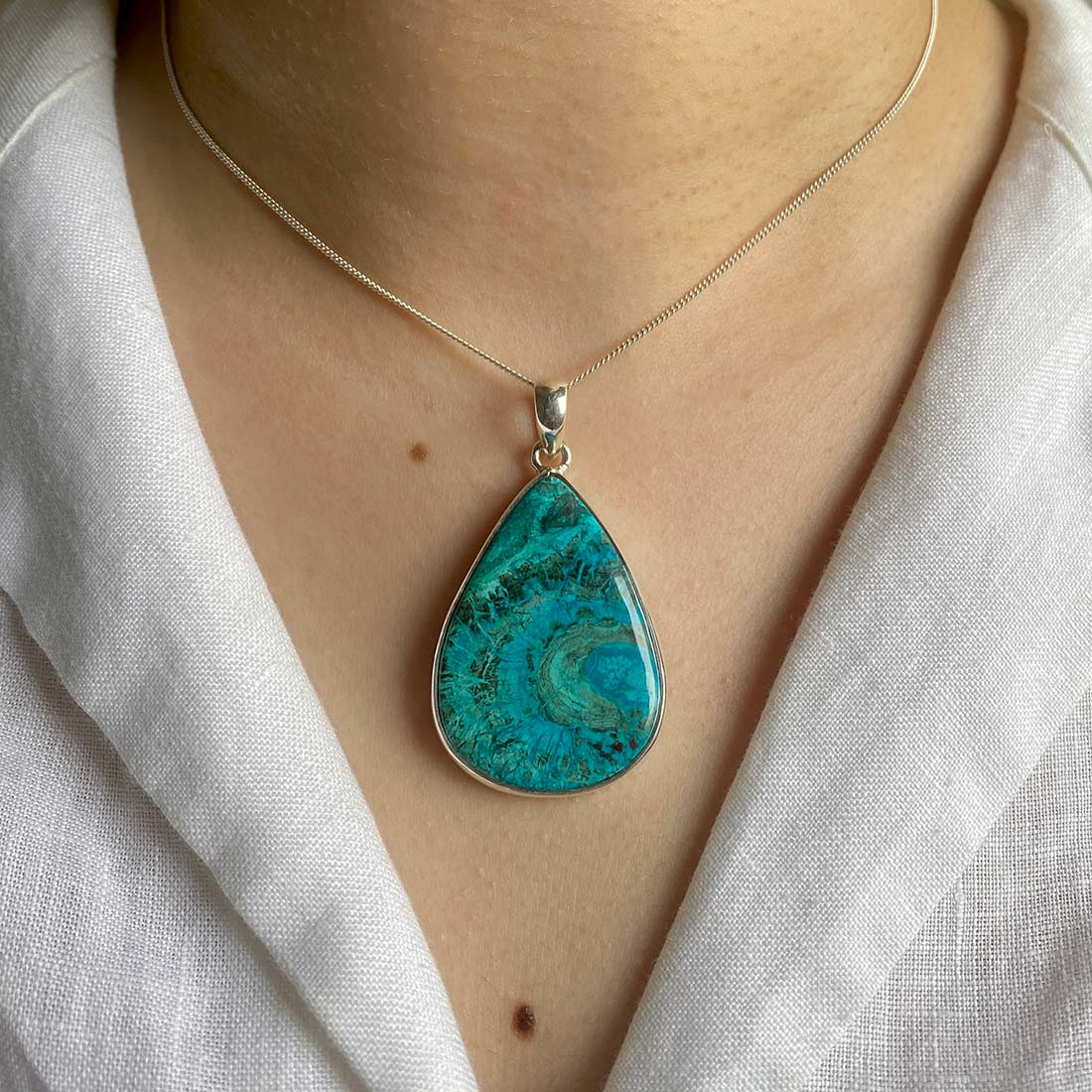 Premium Shattuckite Statement Pendant - Elegant 925 Sterling Silver Jewelry