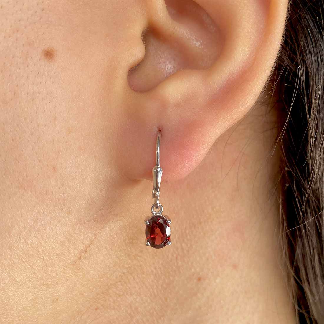 Premium Garnet Leverback Earrings - Elegant 925 Sterling Silver