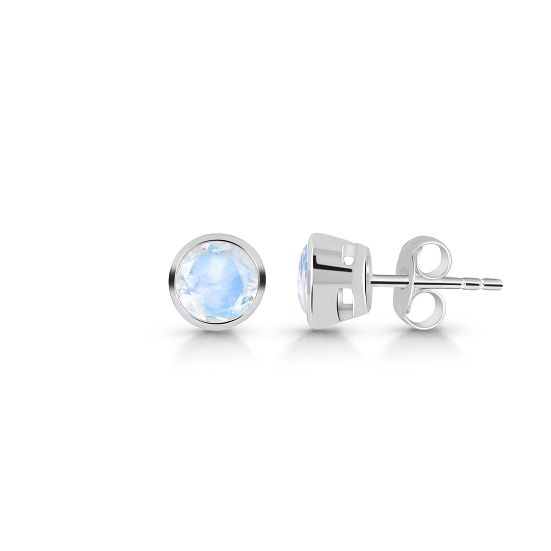 Premium Moonstone Stud Earrings - Elegant Rhodium Vermeil Design