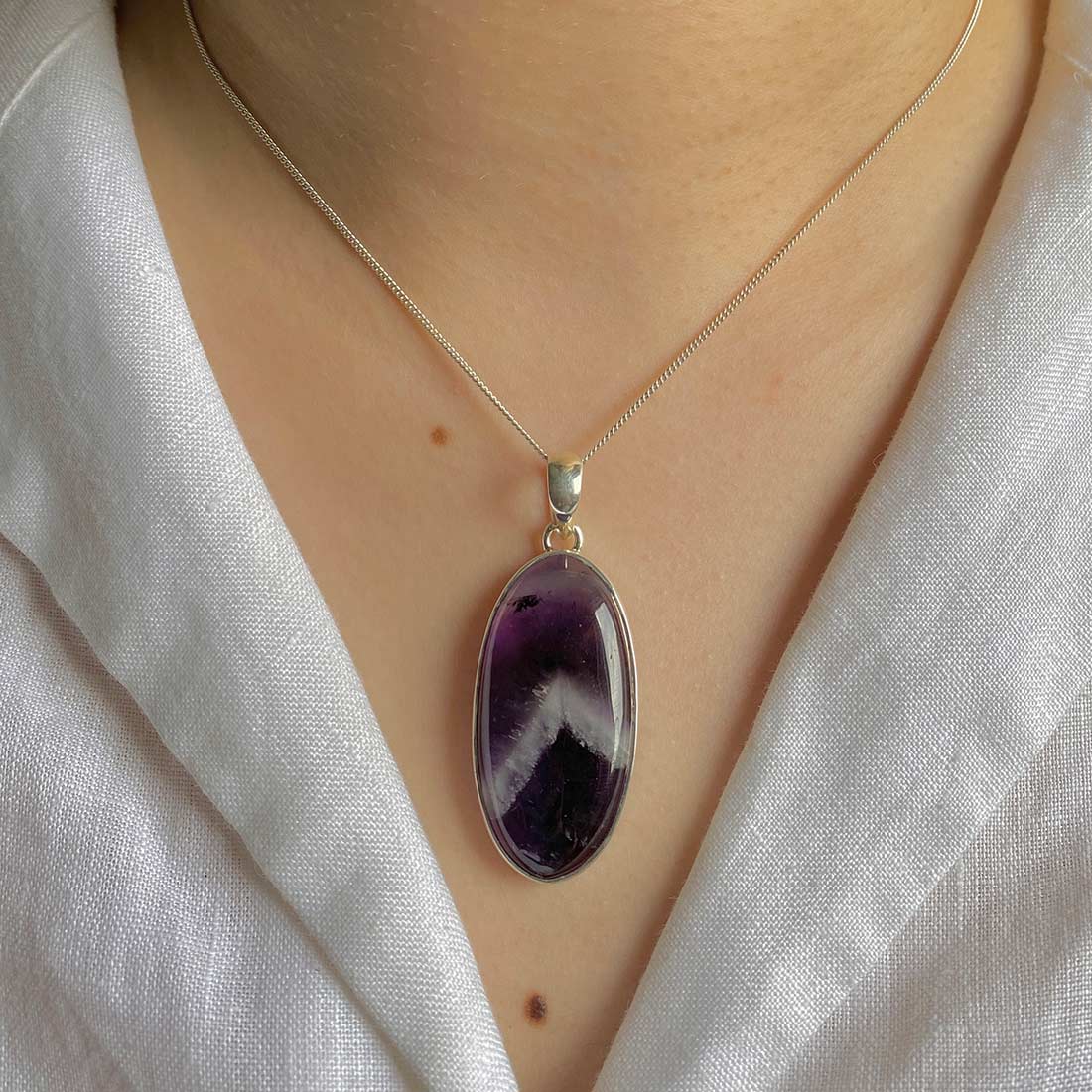 Premium Amethyst Lace Agate Pendant - Elegant 925 Sterling Silver Jewelry
