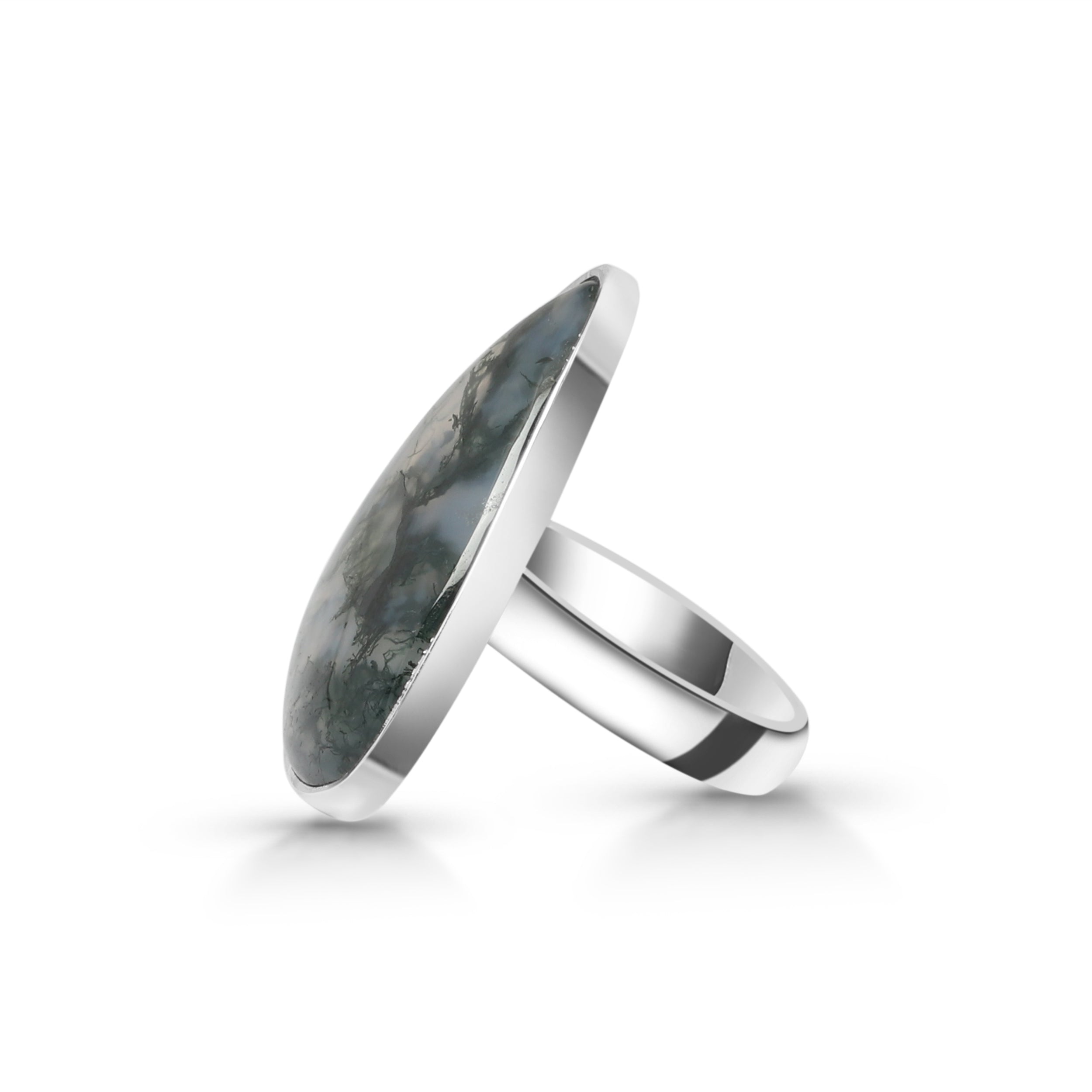 Premium Moss Agate Adjustable Ring - MOA-R-27 | Elegant Sterling Silver Jewelry