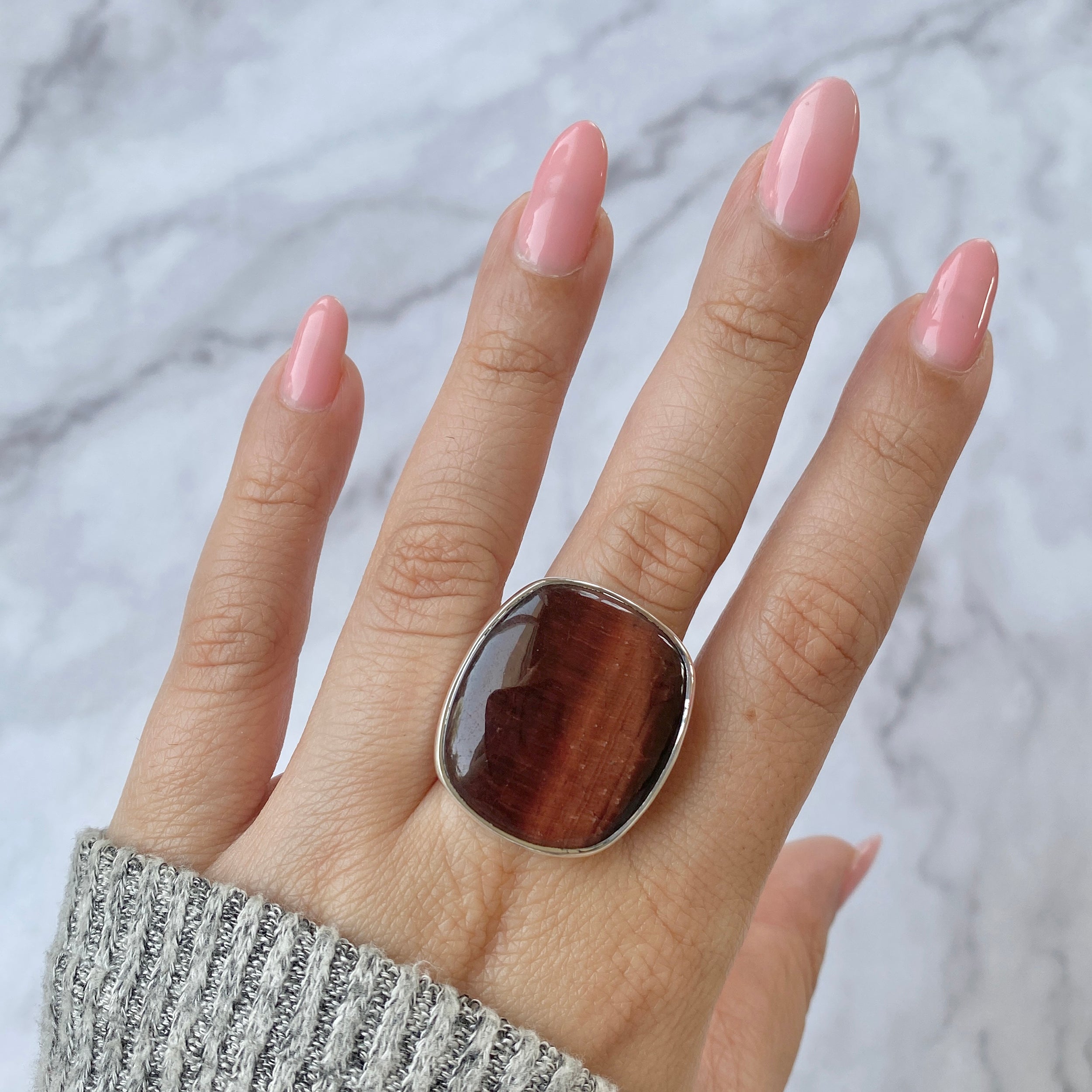 Premium Red Tiger Eye Statement Ring - Authentic 925 Sterling Silver (RTE-R-31)