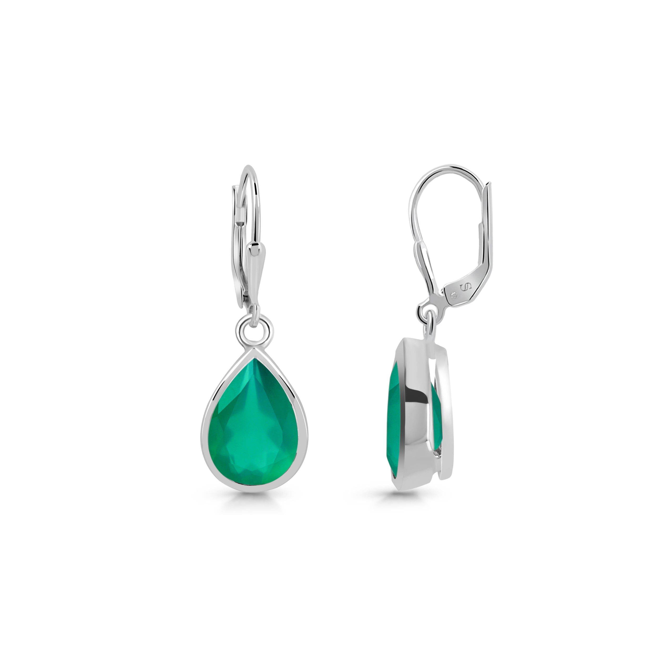 Premium Dainty Green Onyx Leverback Earrings - Elegant & Versatile