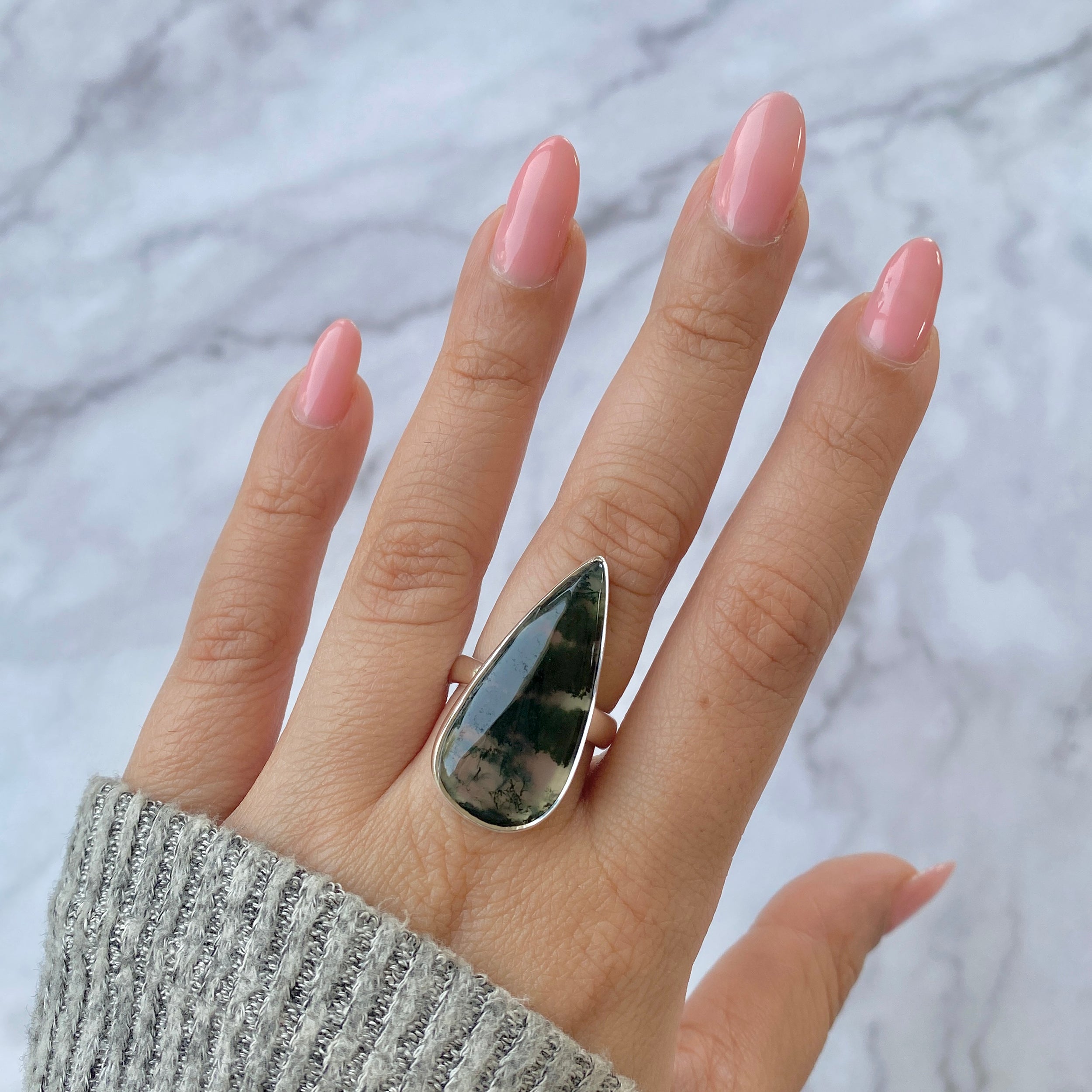 Premium Moss Agate Adjustable Ring - Elegant Statement Jewelry