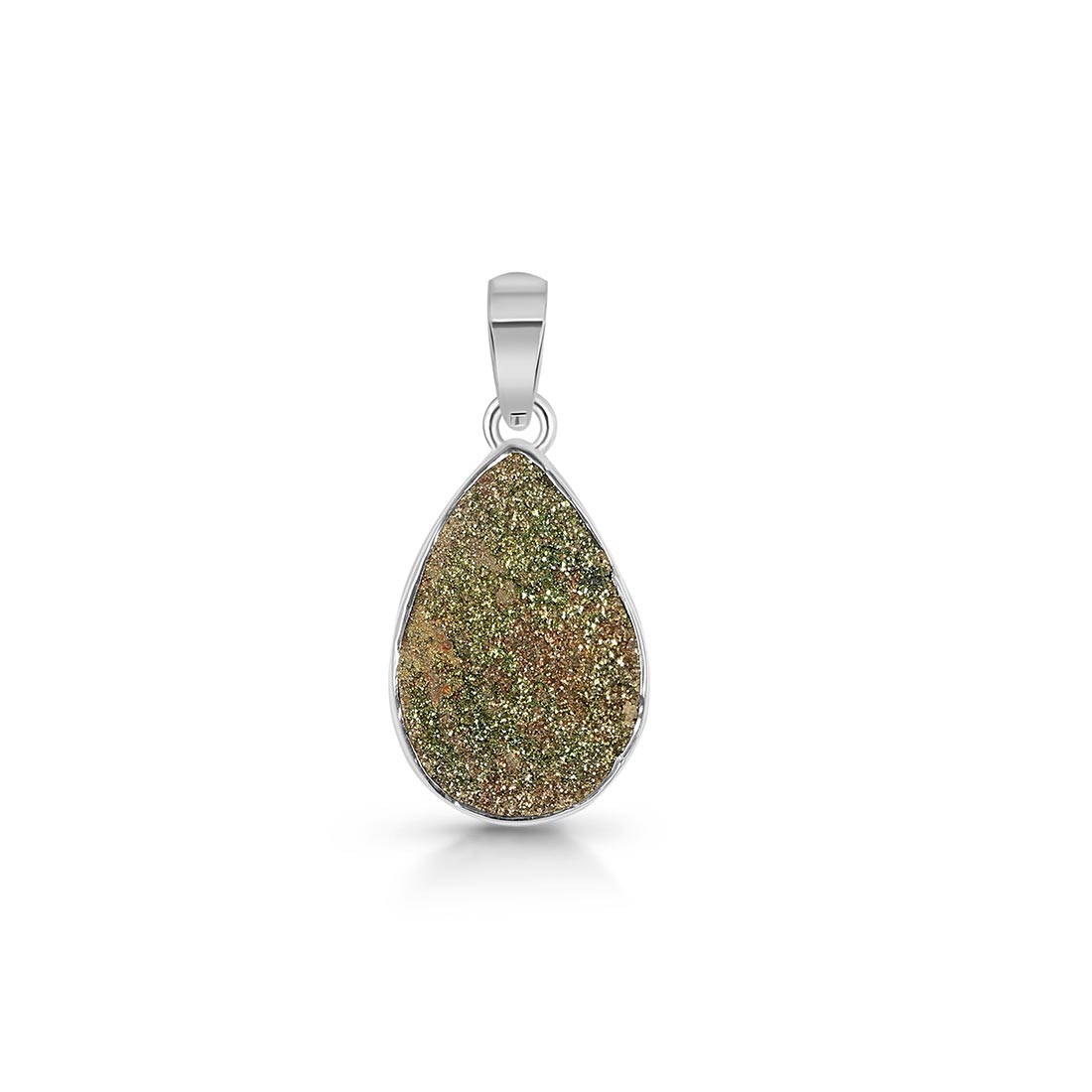 Premium Spectropyrite Druzy Pendant - Elegant Silver Statement Jewelry