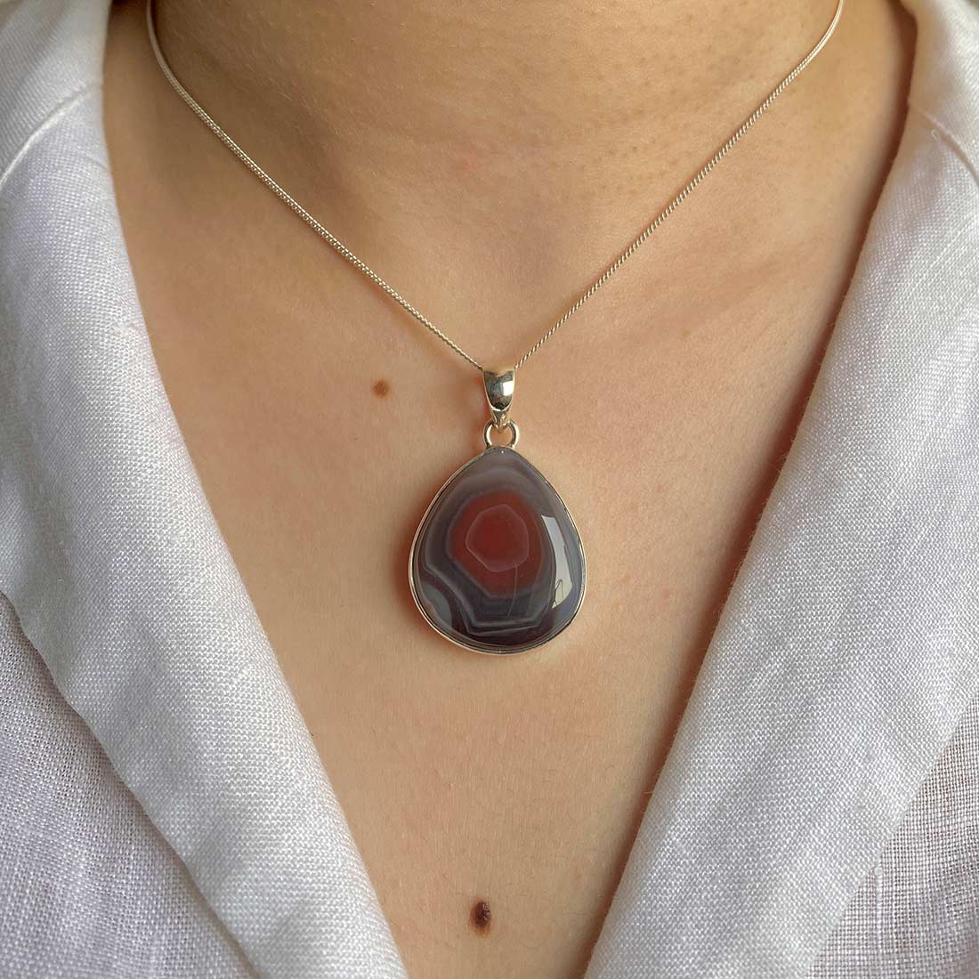 Premium Botswana Agate Pendant - Elegant 925 Sterling Silver Jewelry