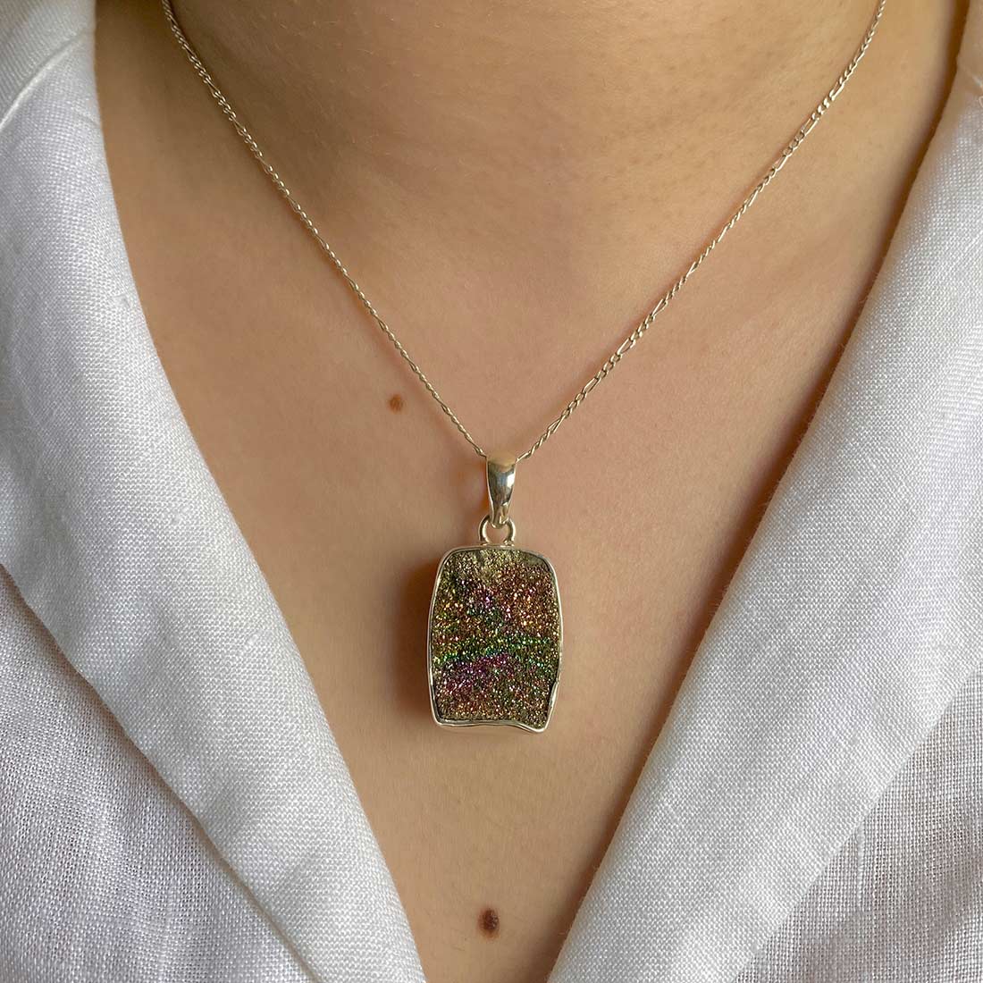 Premium Spectropyrite Druzy Pendant - Ultimate Elegance (SPD-P-8)