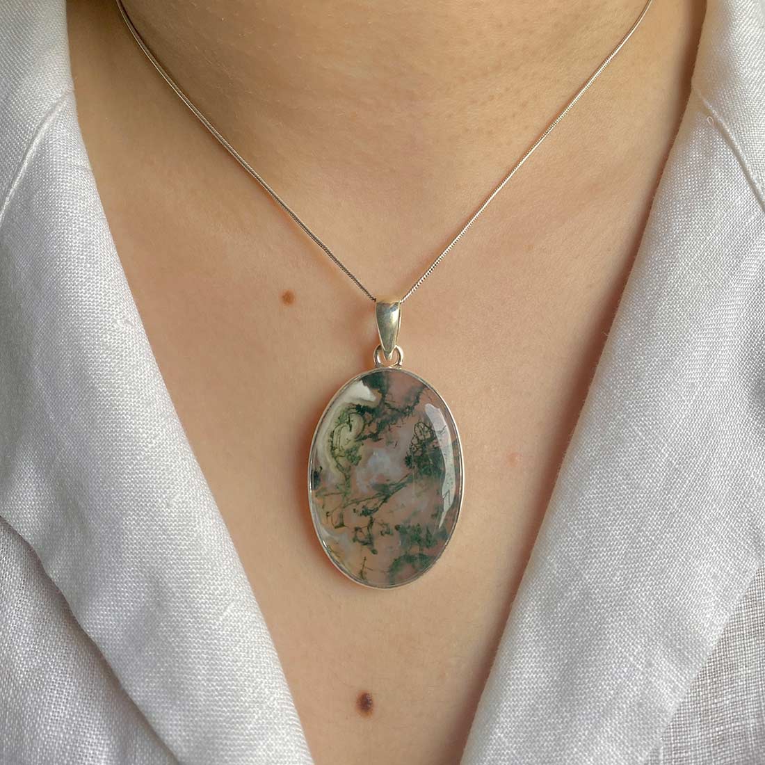 Premium Moss Agate Pendant - Elegant 925 Sterling Silver Jewelry (MOA-P-22)