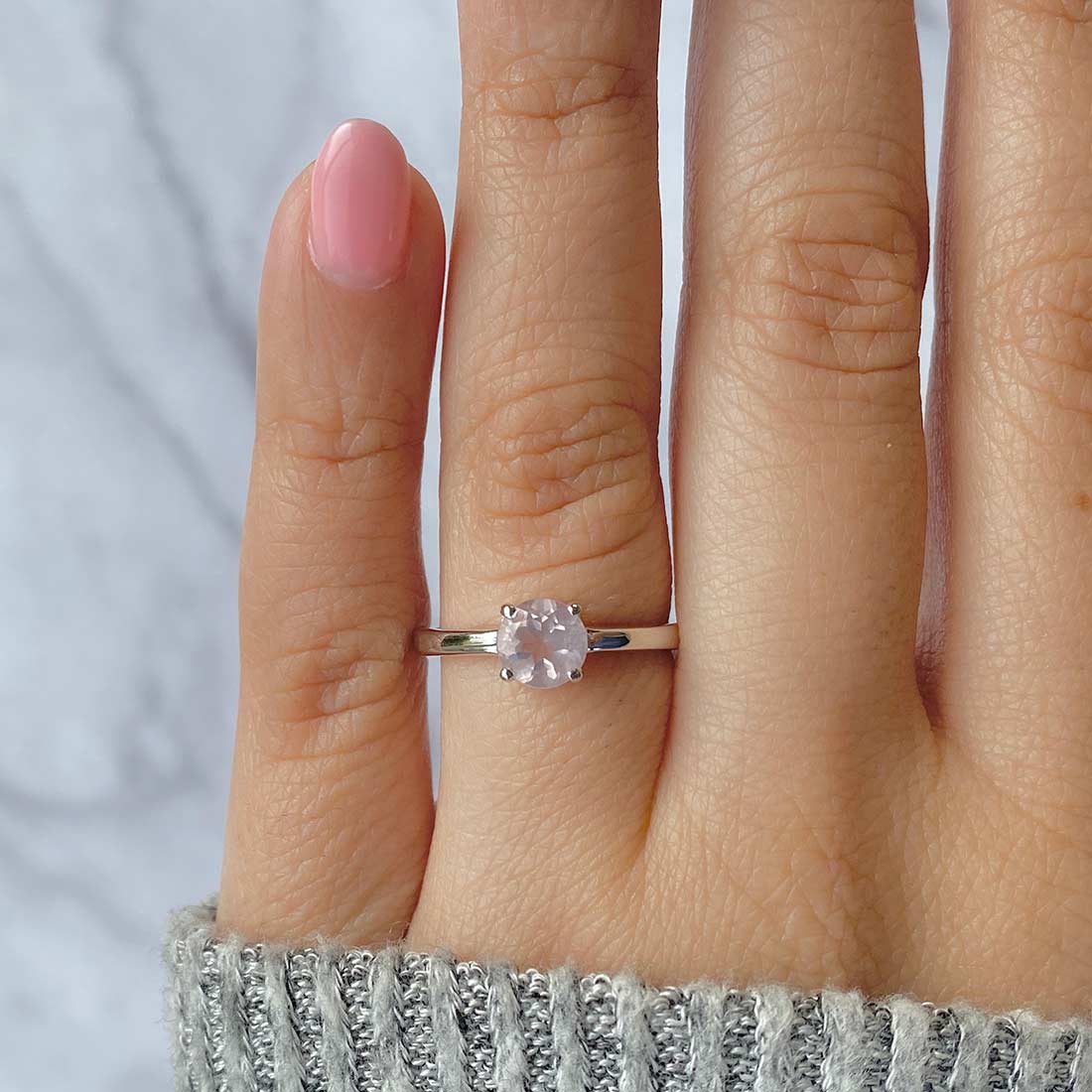 Premium Rose Quartz Ring - Elegant 925 Sterling Silver (RSQ-SR-236)