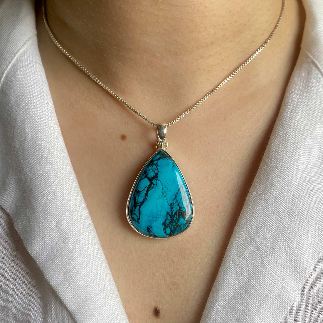 Premium Shattuckite Statement Pendant - Elegant Silver Jewelry