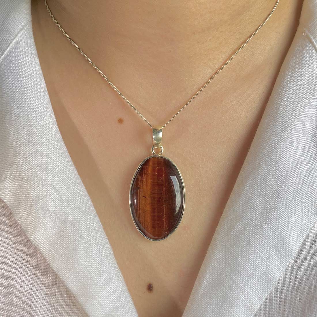 Premium Red Tiger Eye Statement Pendant - 925 Sterling Silver