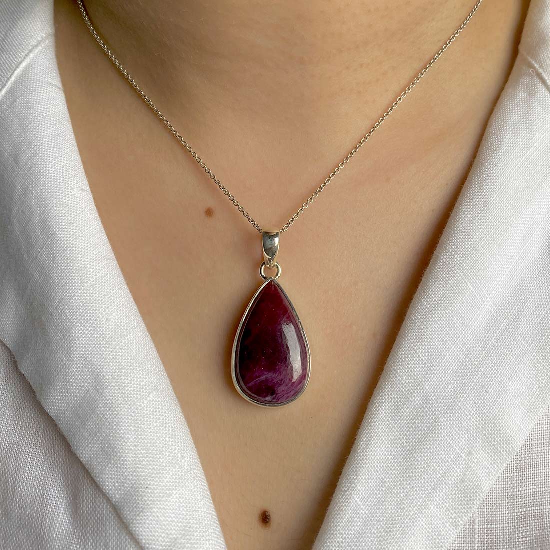 Premium Pink Ruby Zoisite Pendant - Elegant Sterling Silver Jewelry