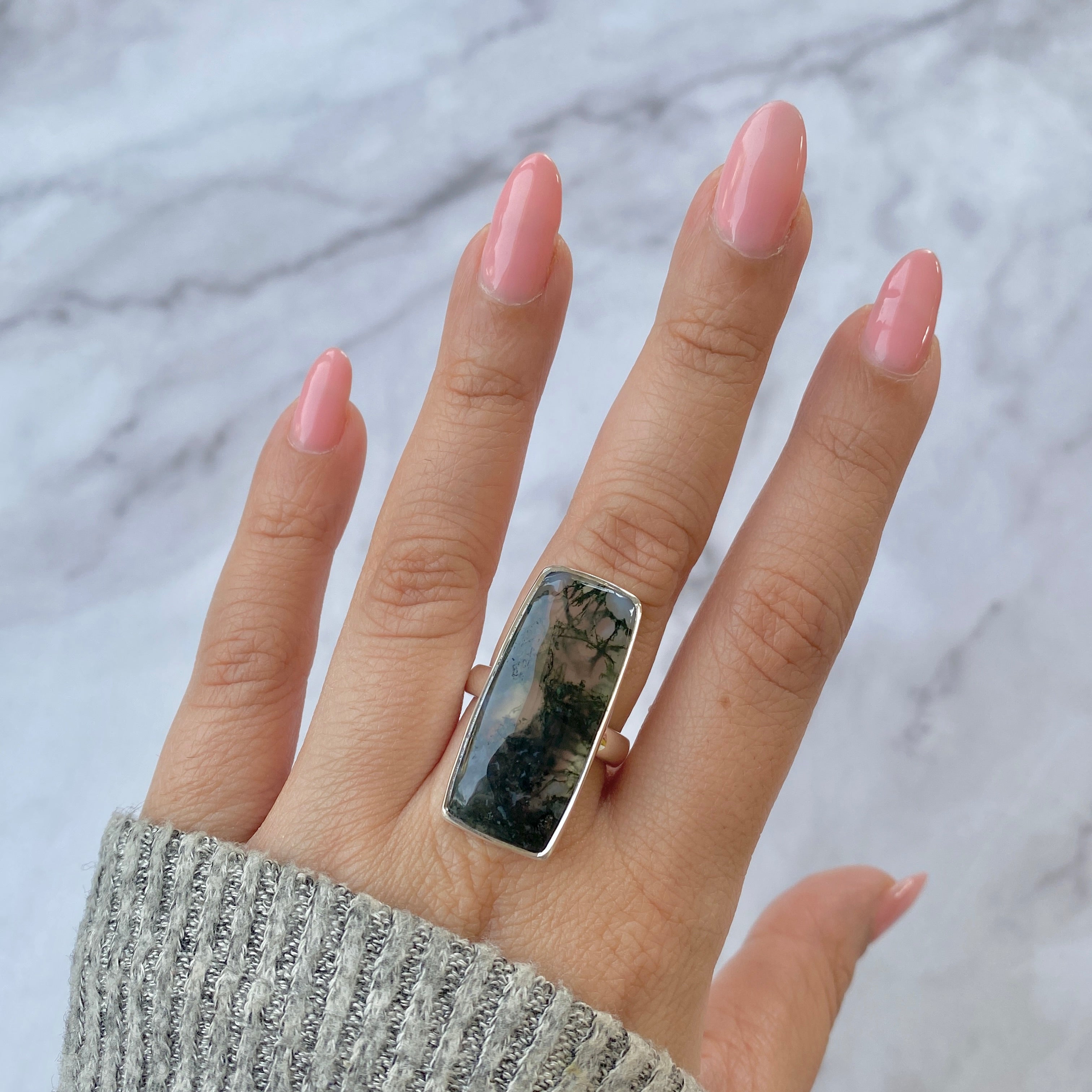 Premium Moss Agate Adjustable Ring - Ultimate Elegance