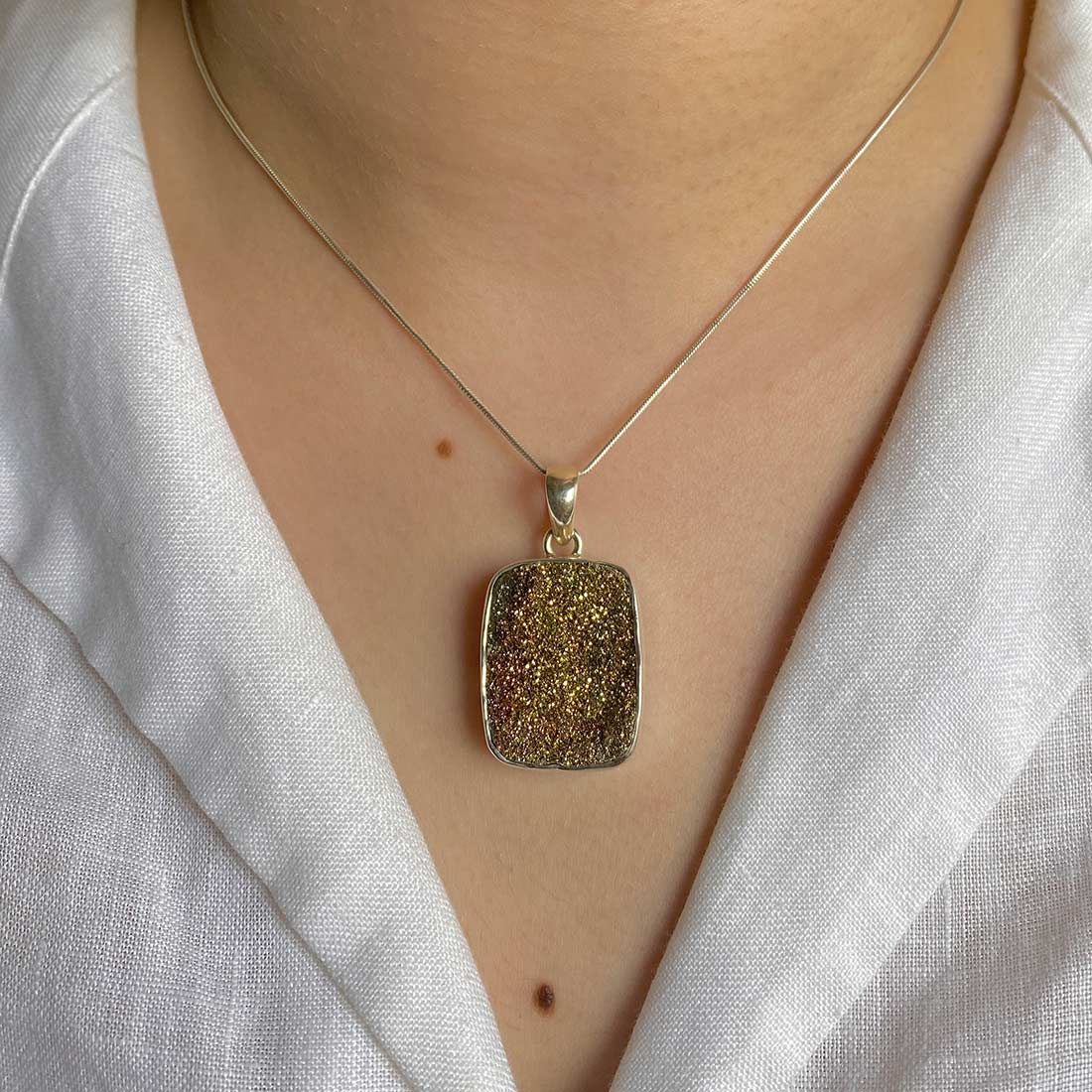 Premium Spectropyrite Druzy Pendant - Elegant Statement Jewelry (SPD-P-17)