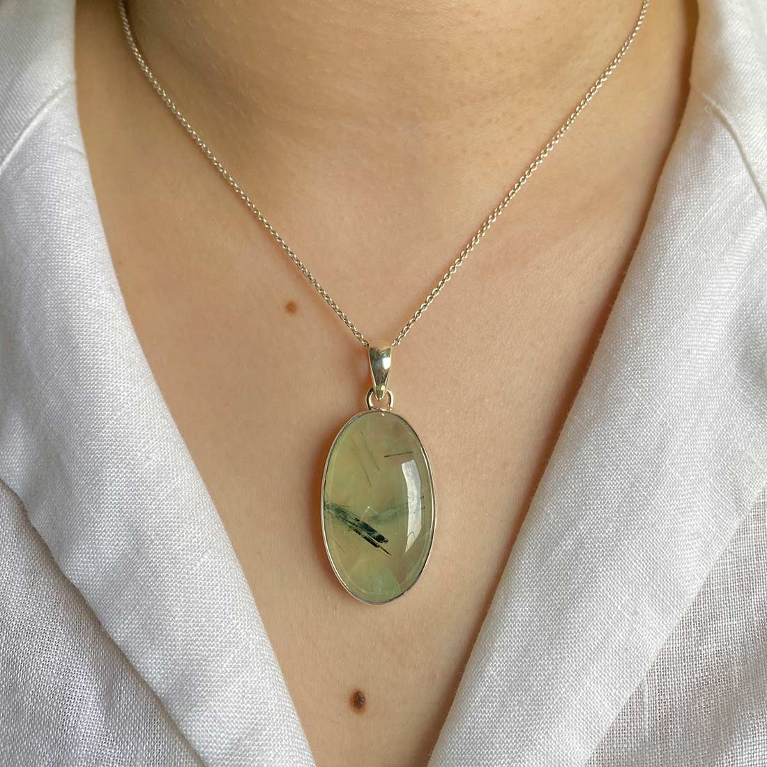 Premium Prehnite Pendant - Elegant Green Statement Jewelry