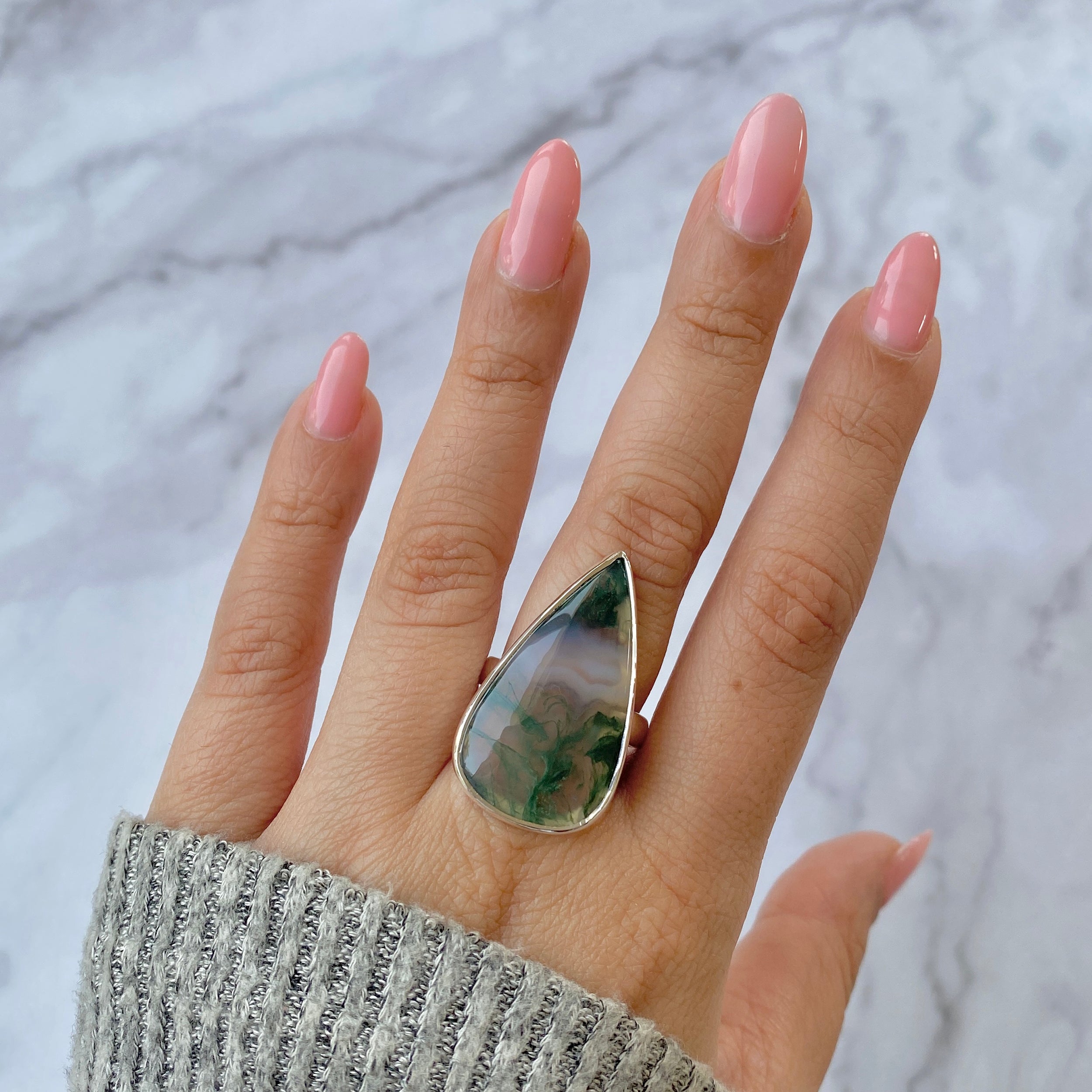 Premium Moss Agate Adjustable Ring - Elegant Statement Jewelry