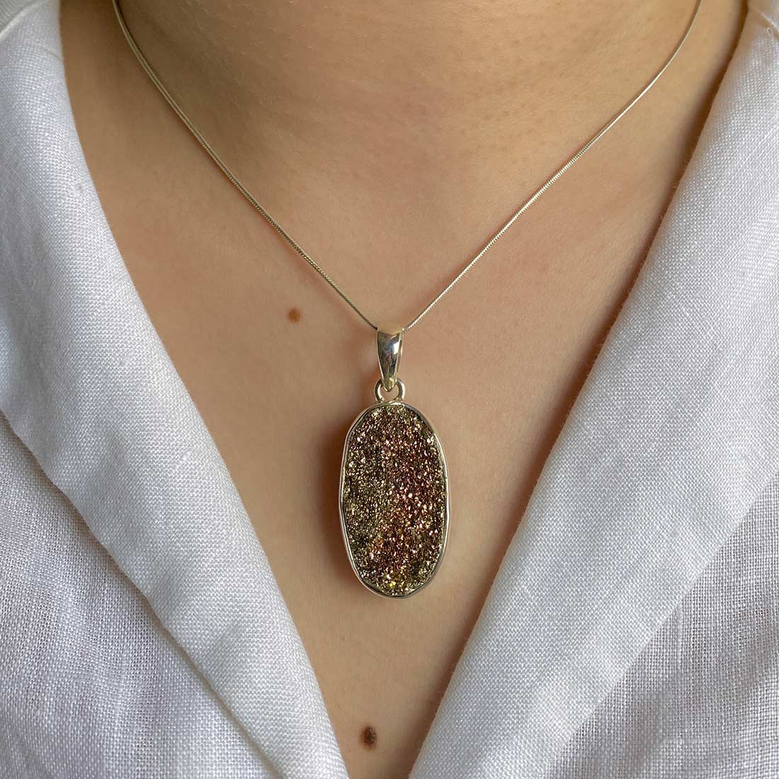 Premium Spectropyrite Druzy Pendant - Ultimate Elegance (SPD-P-2)