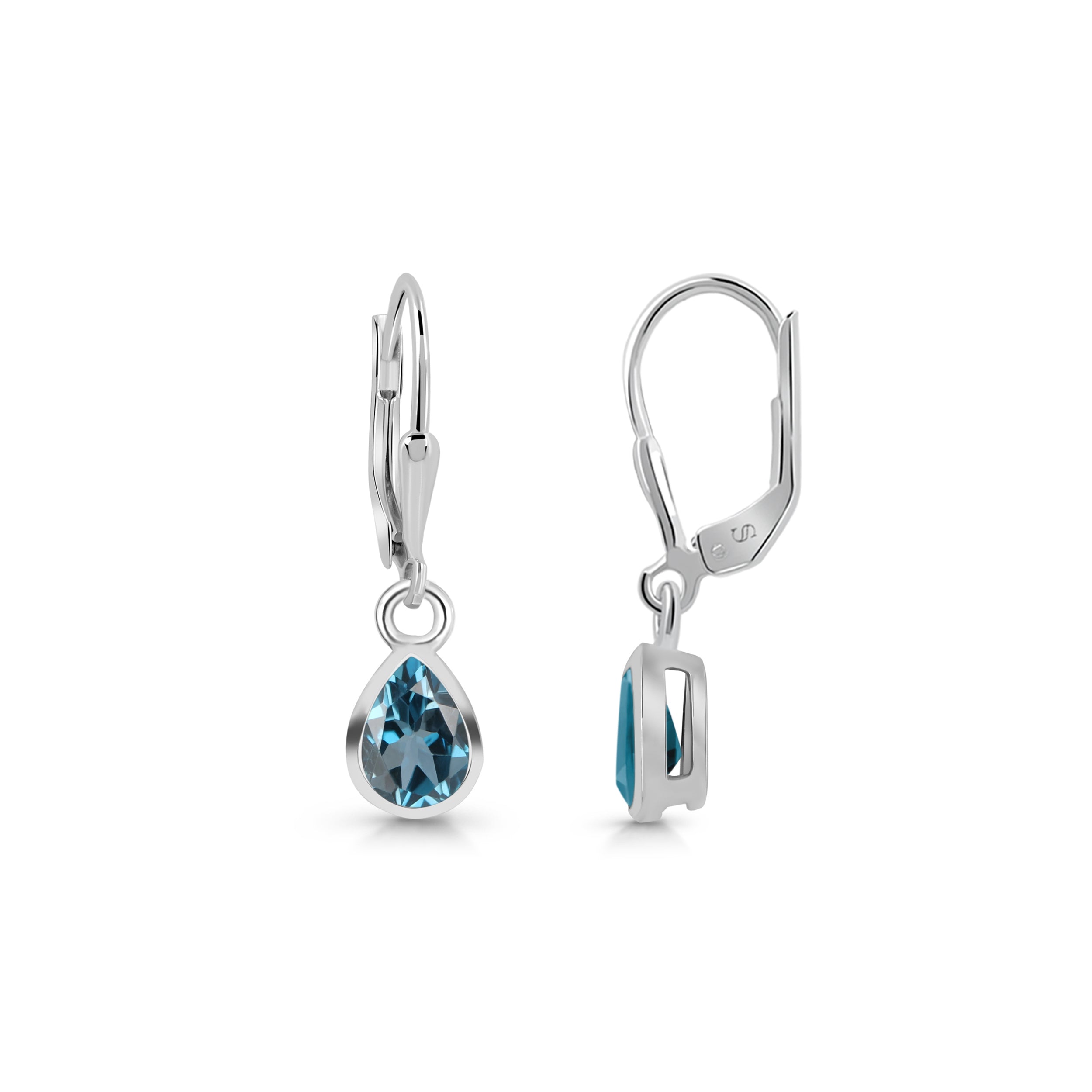 Premium London Blue Topaz Leverback Earrings - Elegant 925 Sterling Silver Jewelry