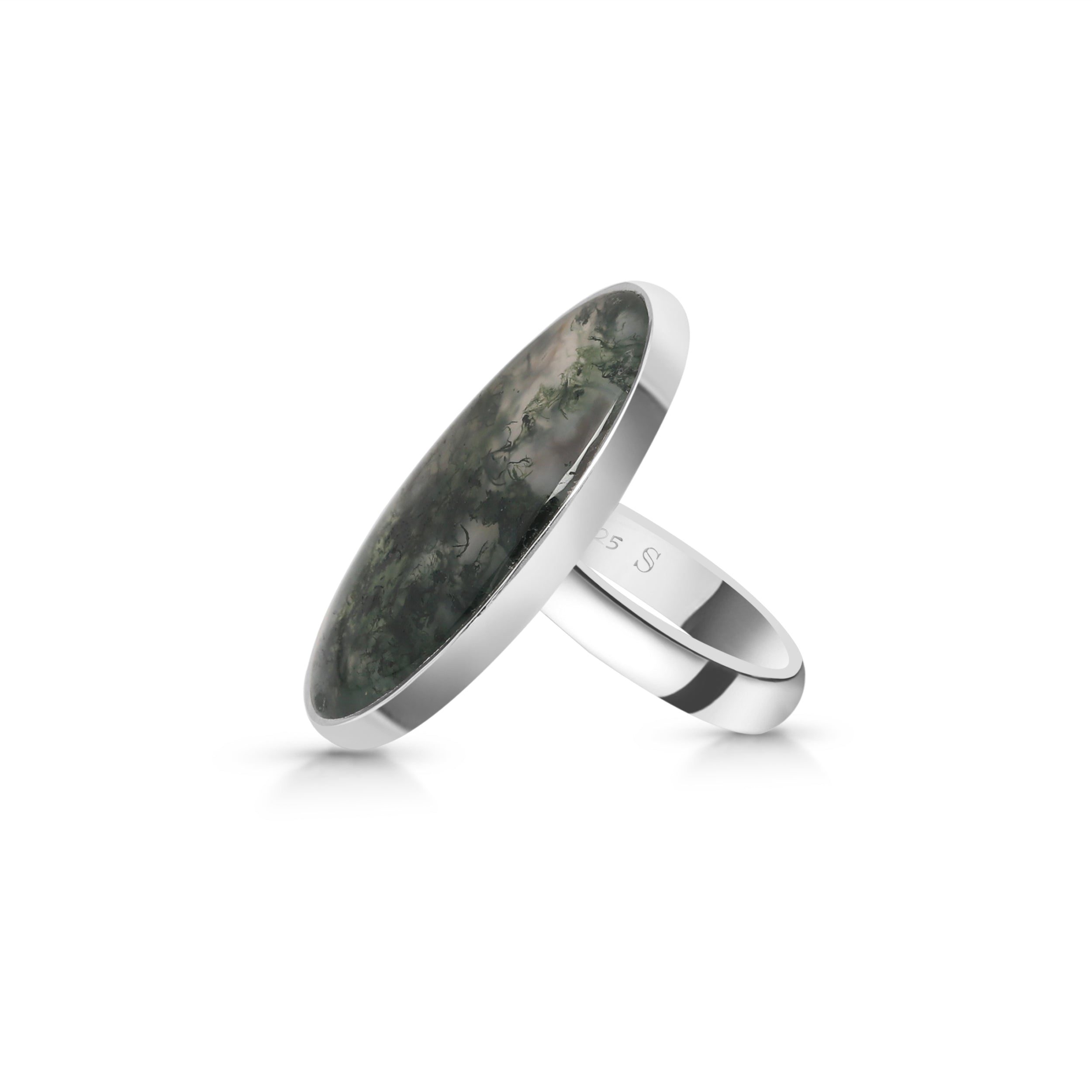 Premium Moss Agate Adjustable Ring - MOA-R-14 | Elegant Green Statement Jewelry