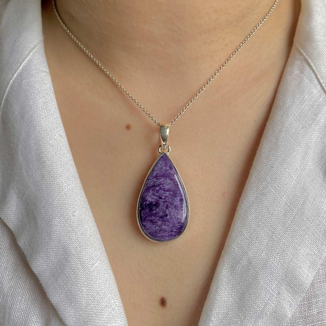 Premium Charoite Statement Pendant - Elegant Purple Gemstone Jewelry