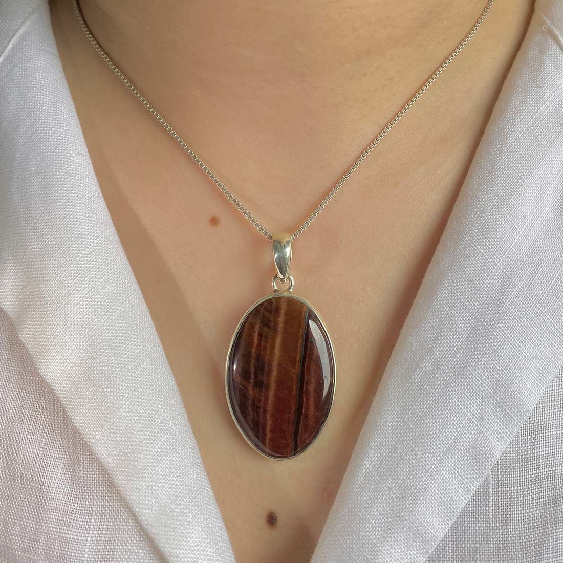 Premium Red Tiger Eye Pendant - Elegant 925 Sterling Silver Jewelry