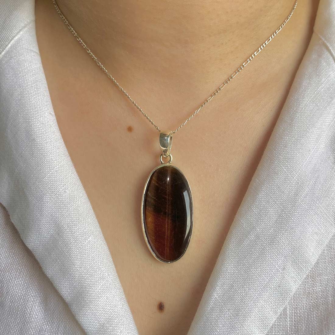 Premium Red Tiger Eye Statement Pendant - 925 Sterling Silver