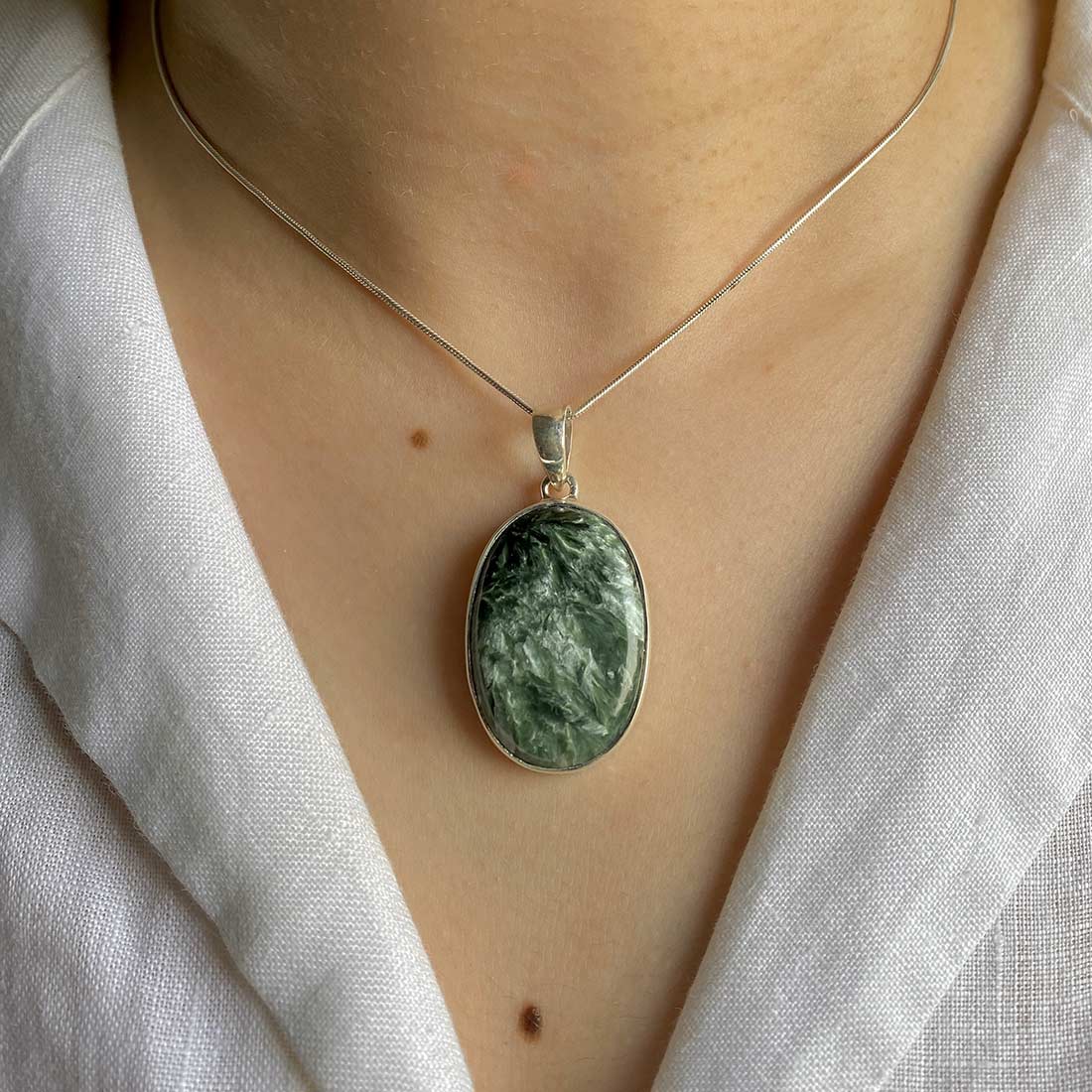 Premium Seraphinite Silver Pendant - Elegant Statement Jewelry