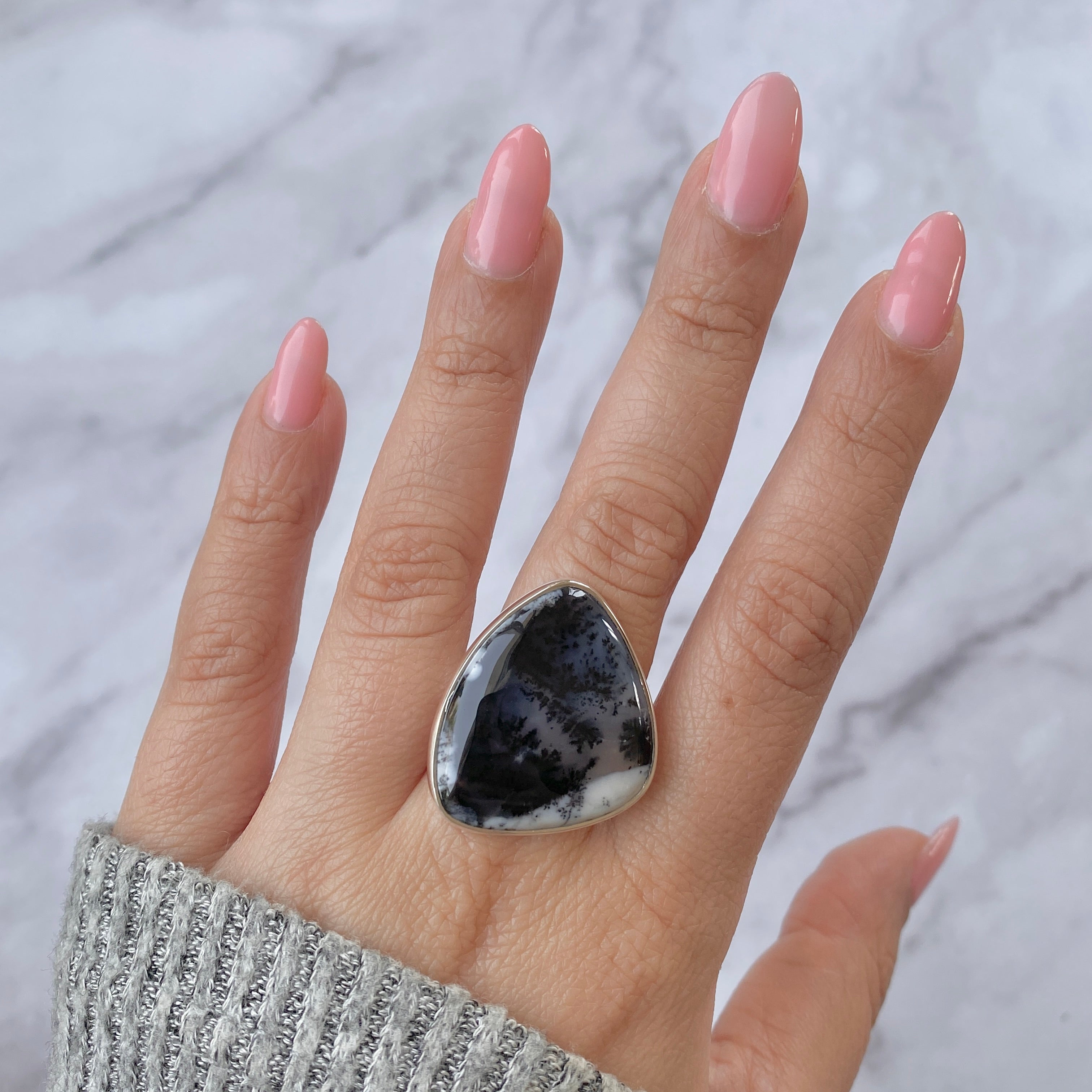 Premium Dendritic Agate Adjustable Ring - Elegant Tree-Inspired Design (DDA-R-32)