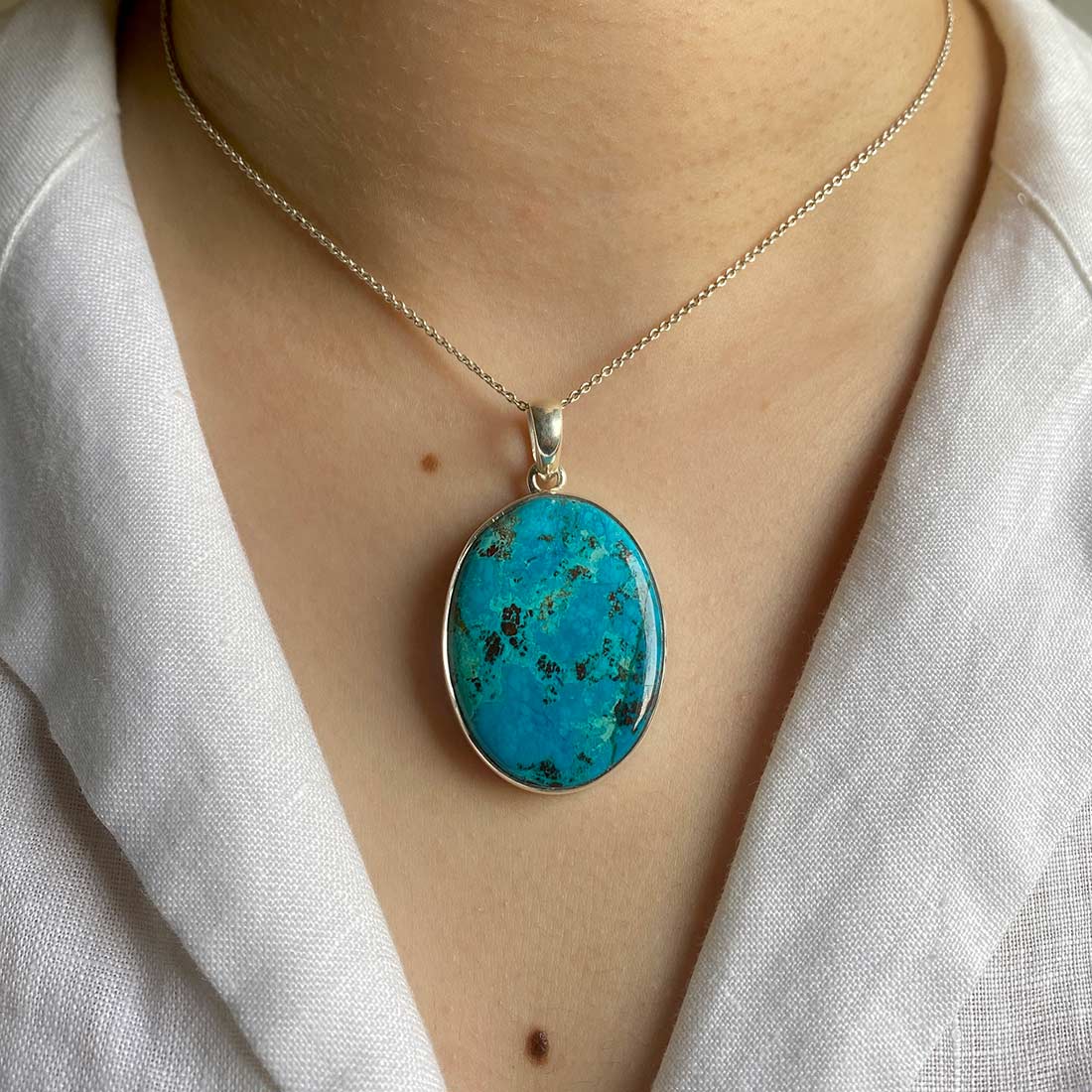 Premium Shattuckite Statement Pendant - Elegant Silver Design