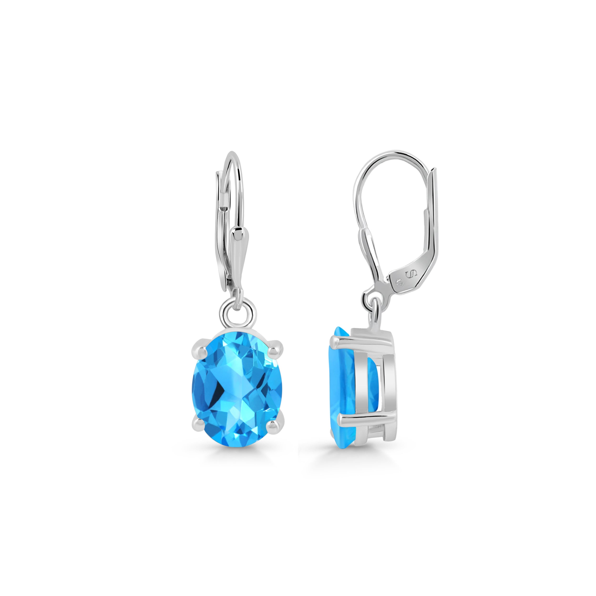 Premium Swiss Blue Topaz Leverback Earrings - Ultimate Elegance (SBTZ-SE-673)