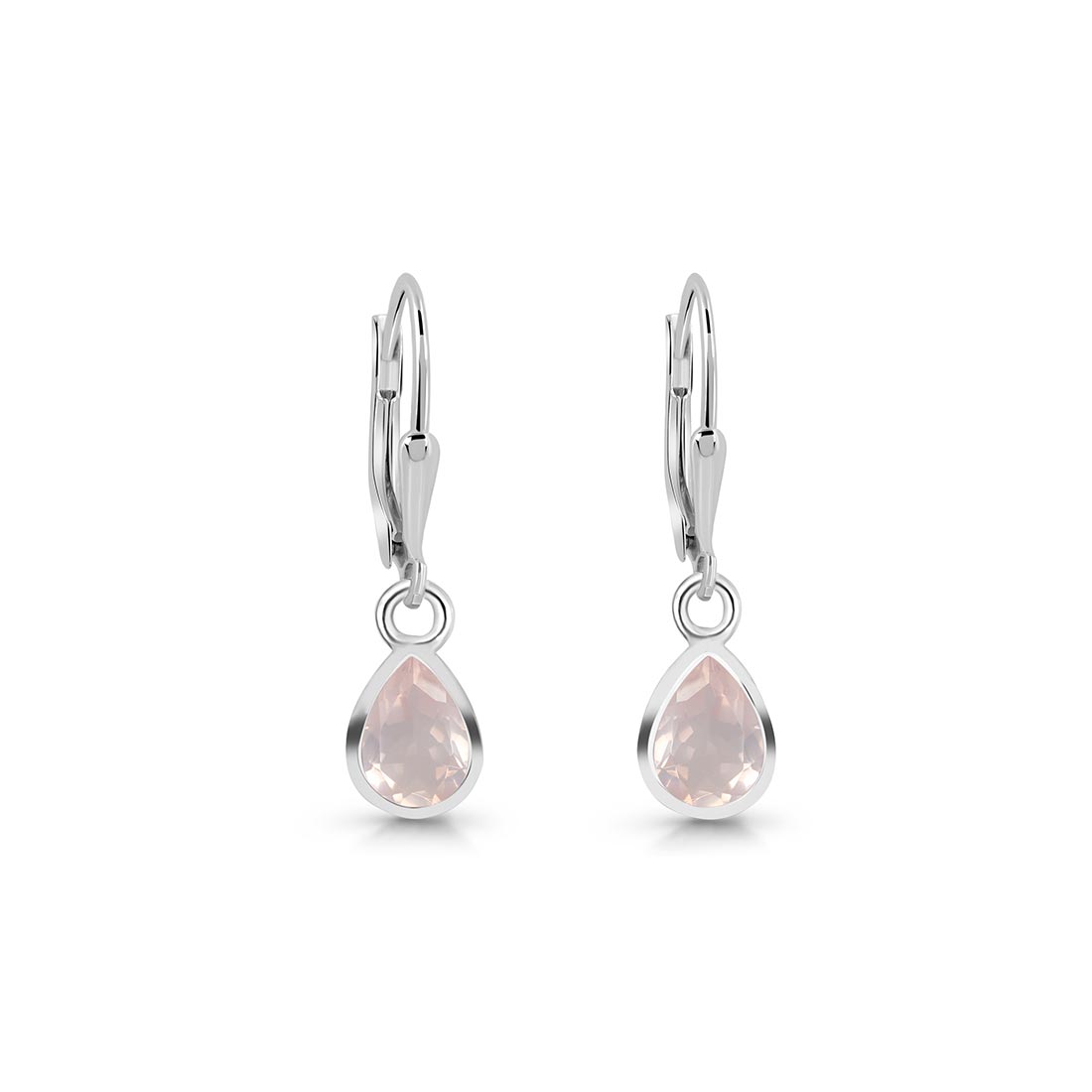 Premium Rose Quartz Leverback Earrings - Elegant 925 Sterling Silver (RSQ-SE-1317)