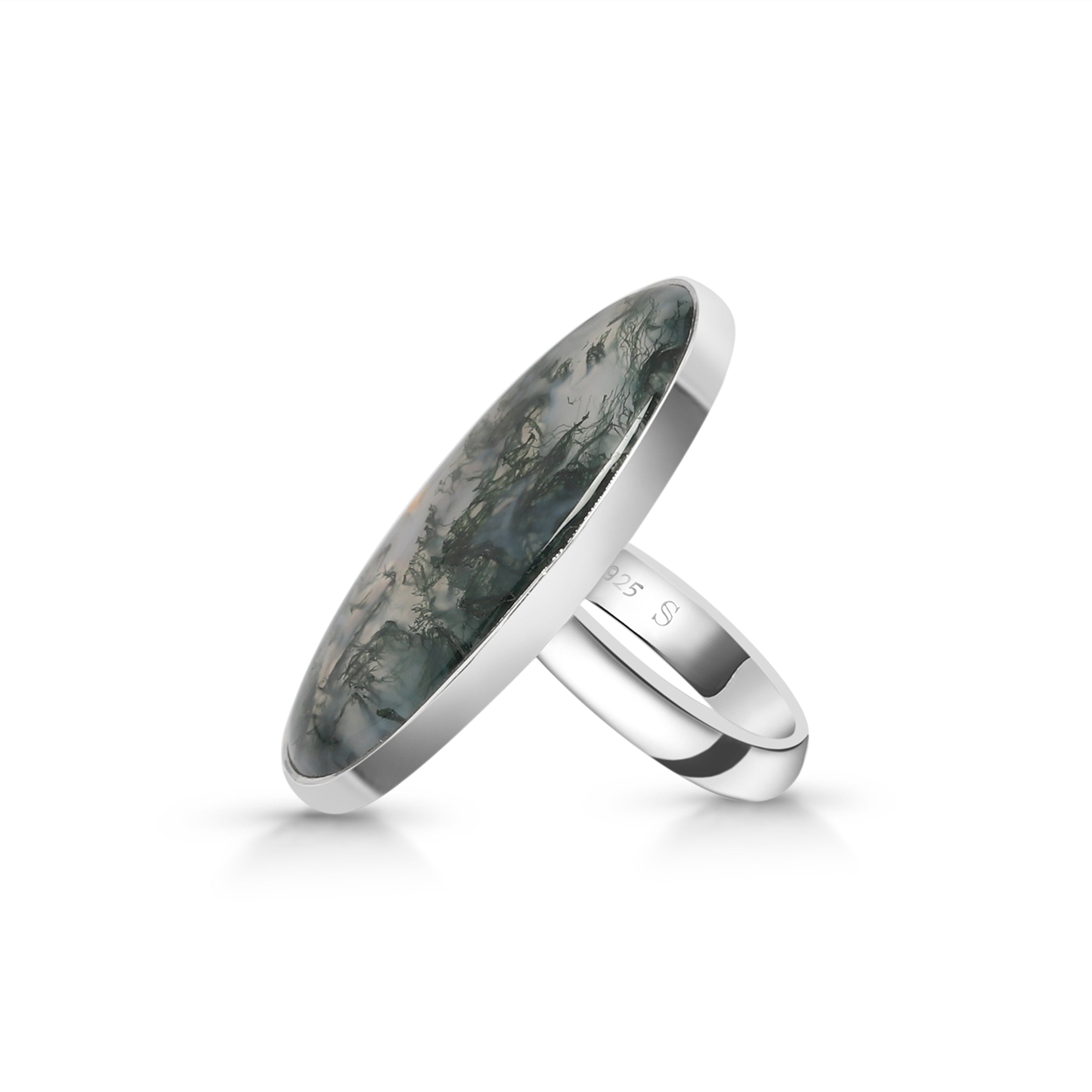 Premium Moss Agate Adjustable Ring - Elegant Statement Jewelry (MOA-R-8)