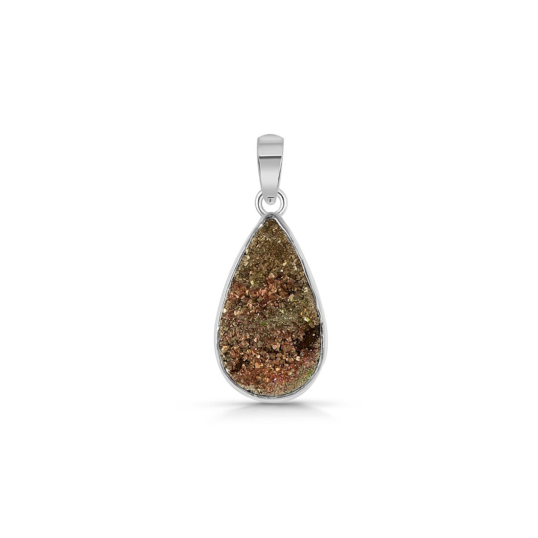 Premium Spectropyrite Druzy Pendant - Elegant Silver Statement Piece