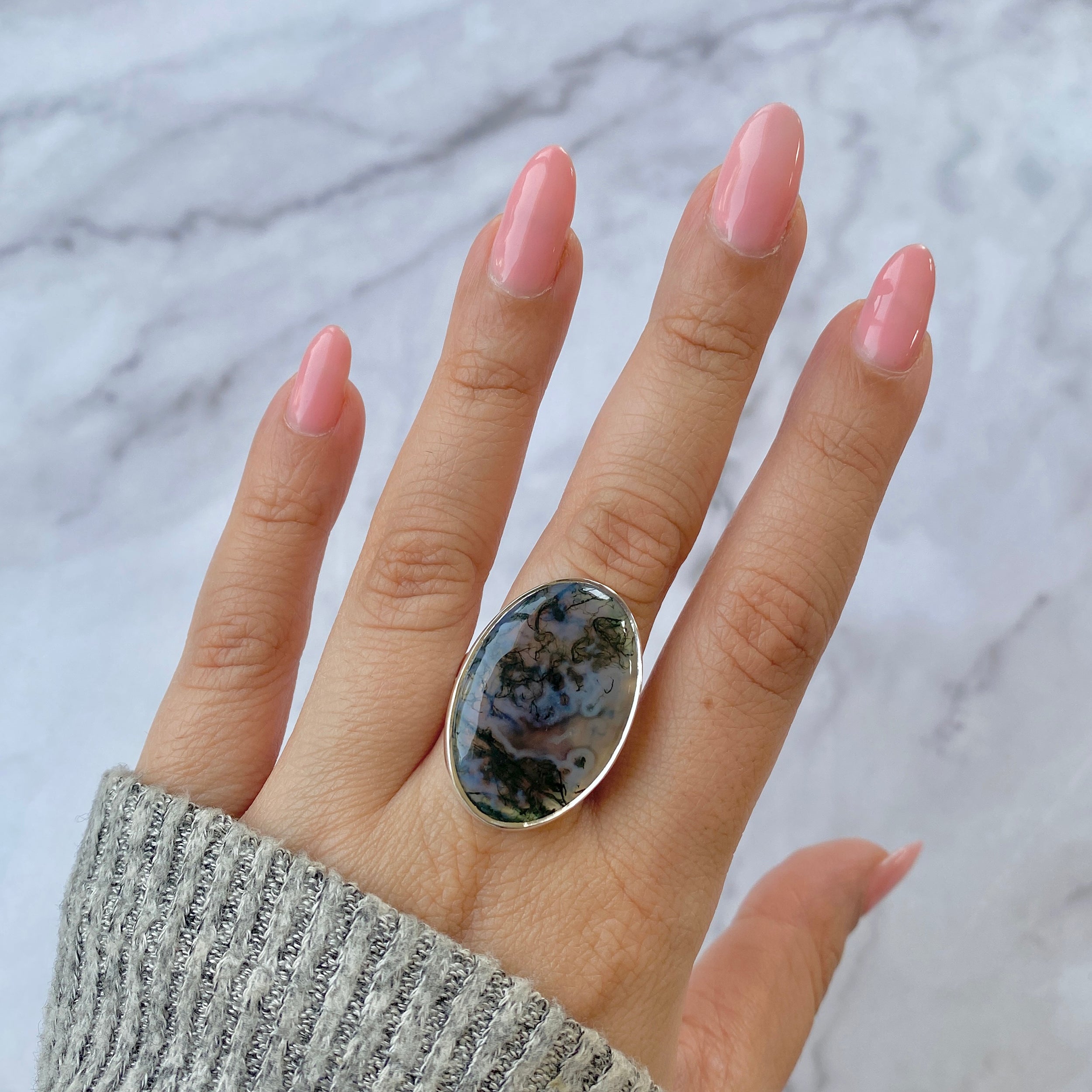 Premium Moss Agate Adjustable Ring - Elegant Statement Jewelry