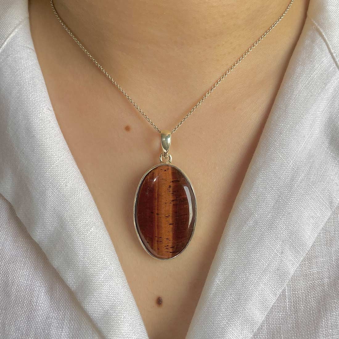 Premium Red Tiger Eye Pendant - Elegant 925 Sterling Silver Jewelry