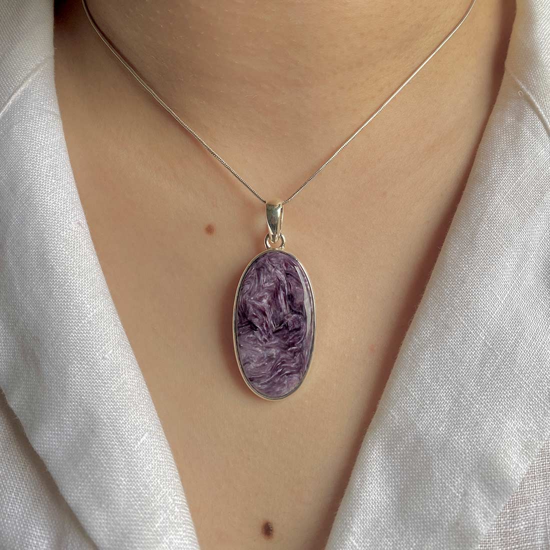 Premium Charoite Pendant - Elegant Purple Stone Jewelry