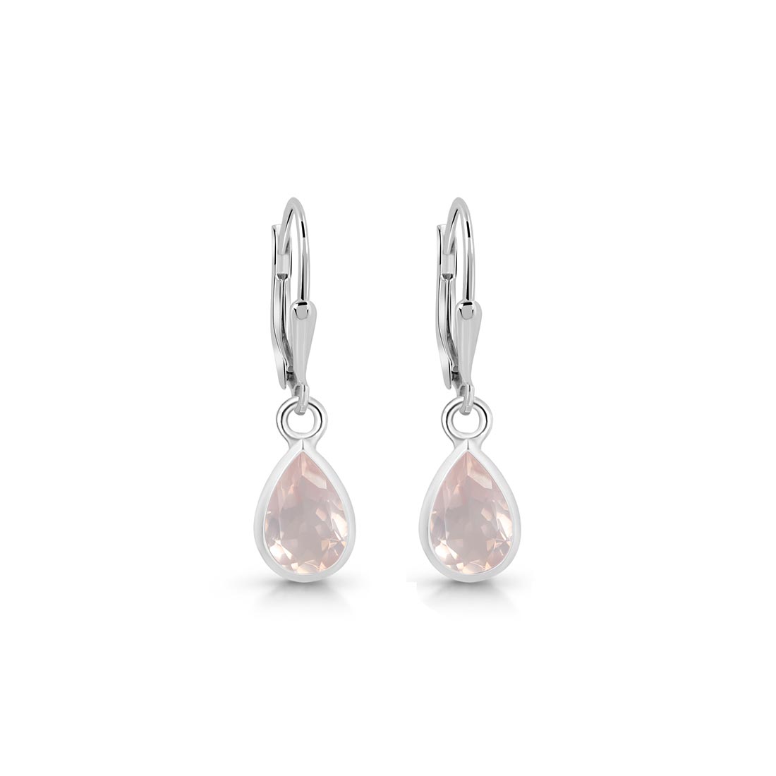 Premium Rose Quartz Leverback Earrings - Elegant Pear-Cut Design