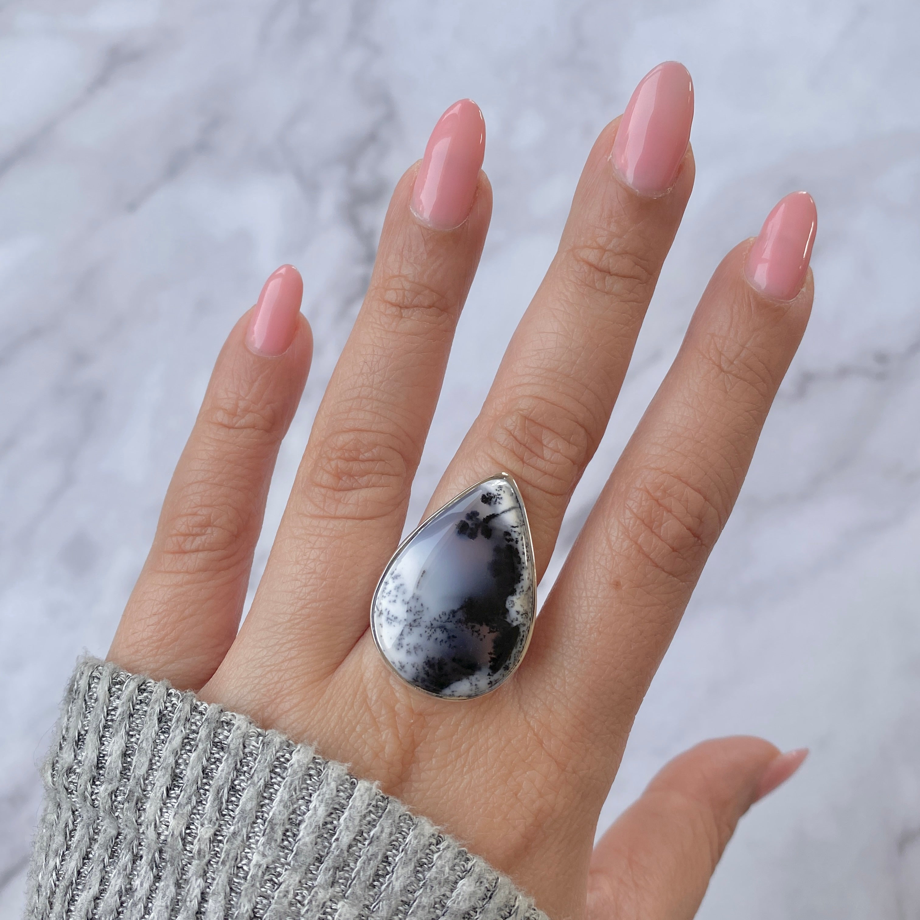 Premium Dendritic Agate Adjustable Ring - Ultimate Elegance (DDA-R-16)