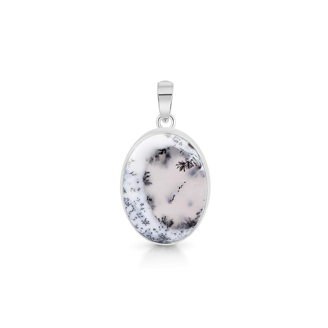 Premium Dendritic Agate Silver Pendant - Elegant Tree Leaf Design