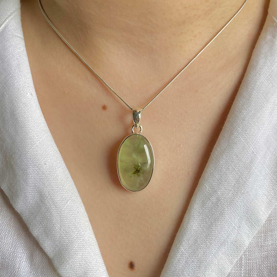 Premium Prehnite Pendant - Elegant Green Statement Jewelry