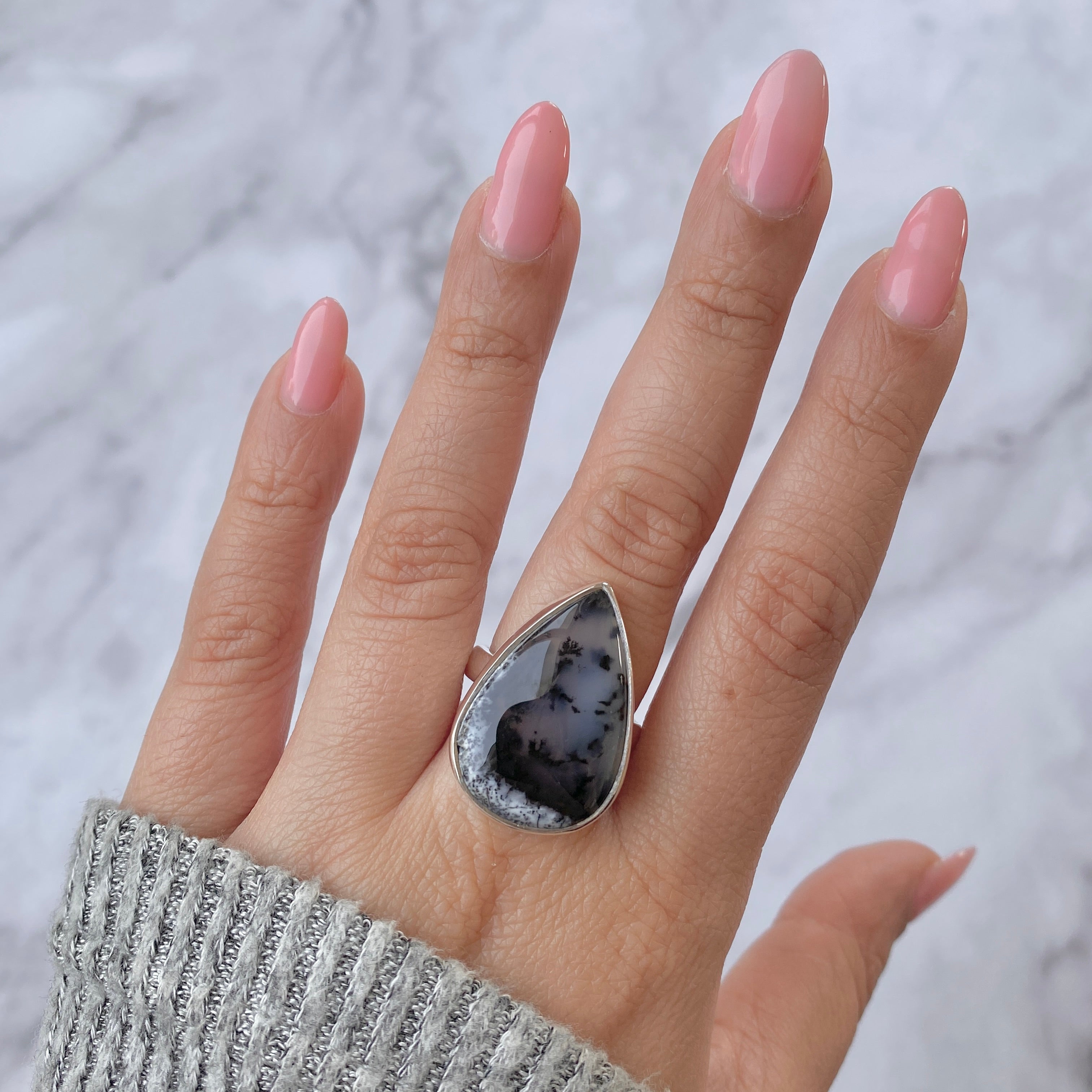 Premium Dendritic Agate Adjustable Ring - Ultimate Statement Piece