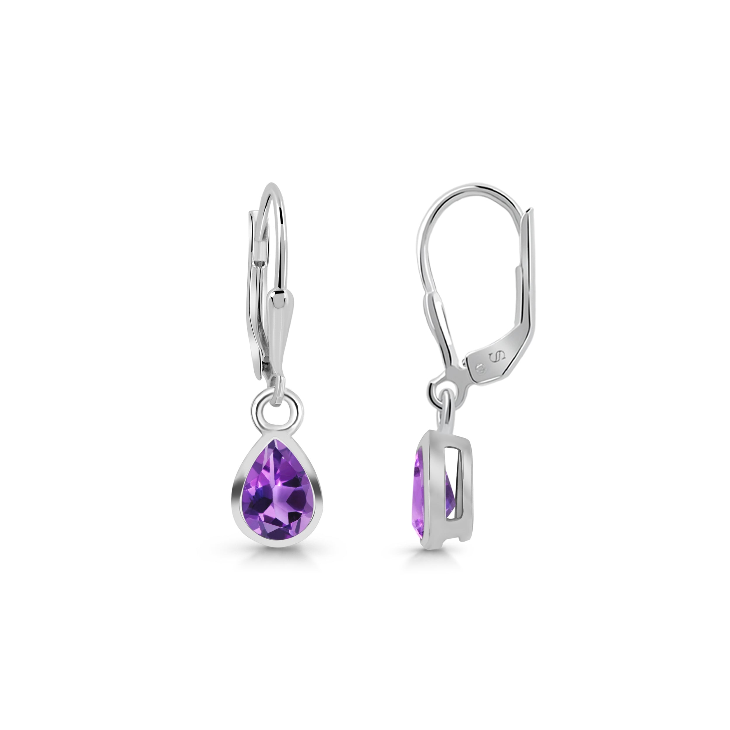 Premium Amethyst Leverback Earrings - Elegant 925 Sterling Silver (AMT-SE-1317)